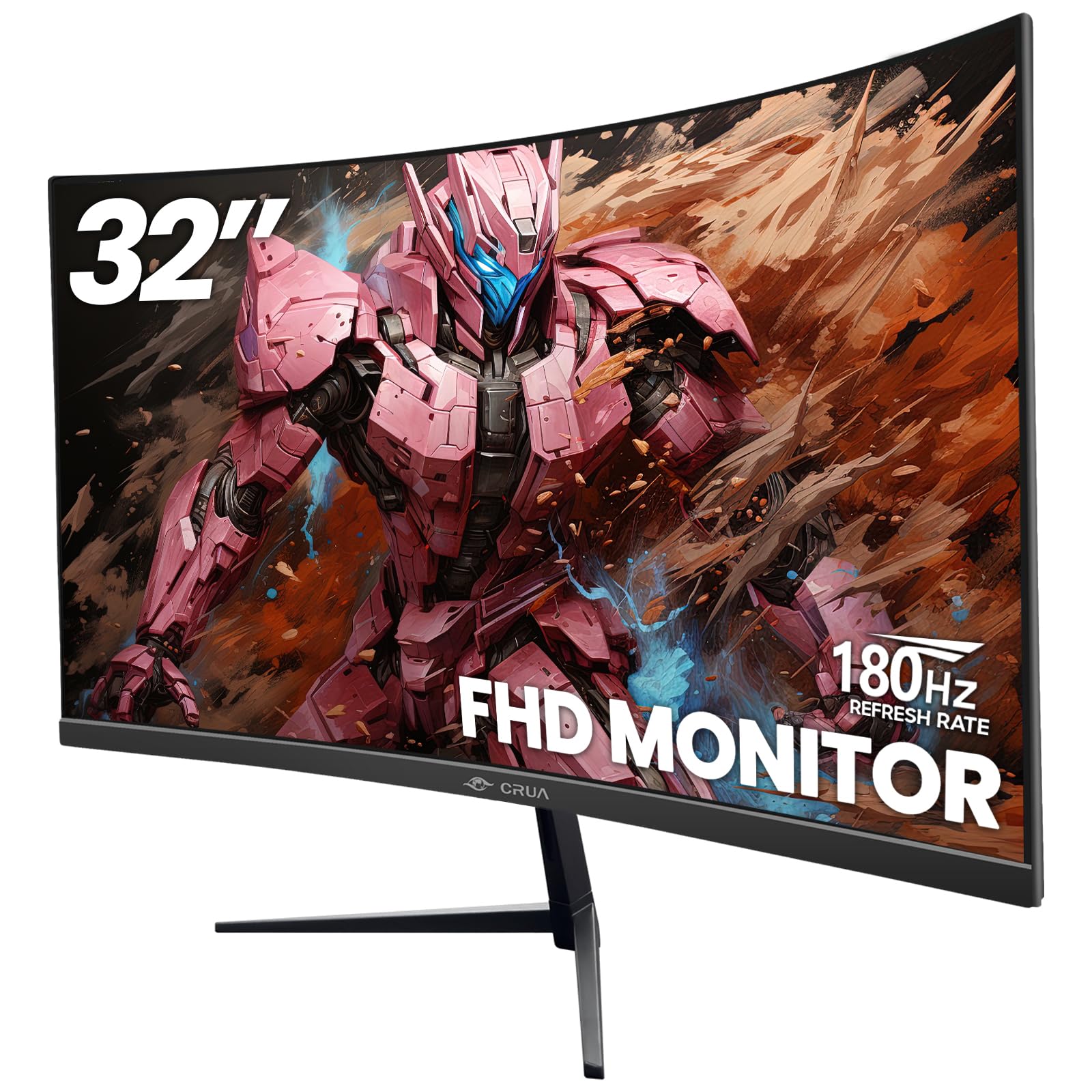 Crua 32Inch Gaming Monitor, Fhd(1920 * 1080P) Va Screen 144Hz/180Hz Curved Monitor, 1800R, 100% Srgb, Computer Monitor That Supp