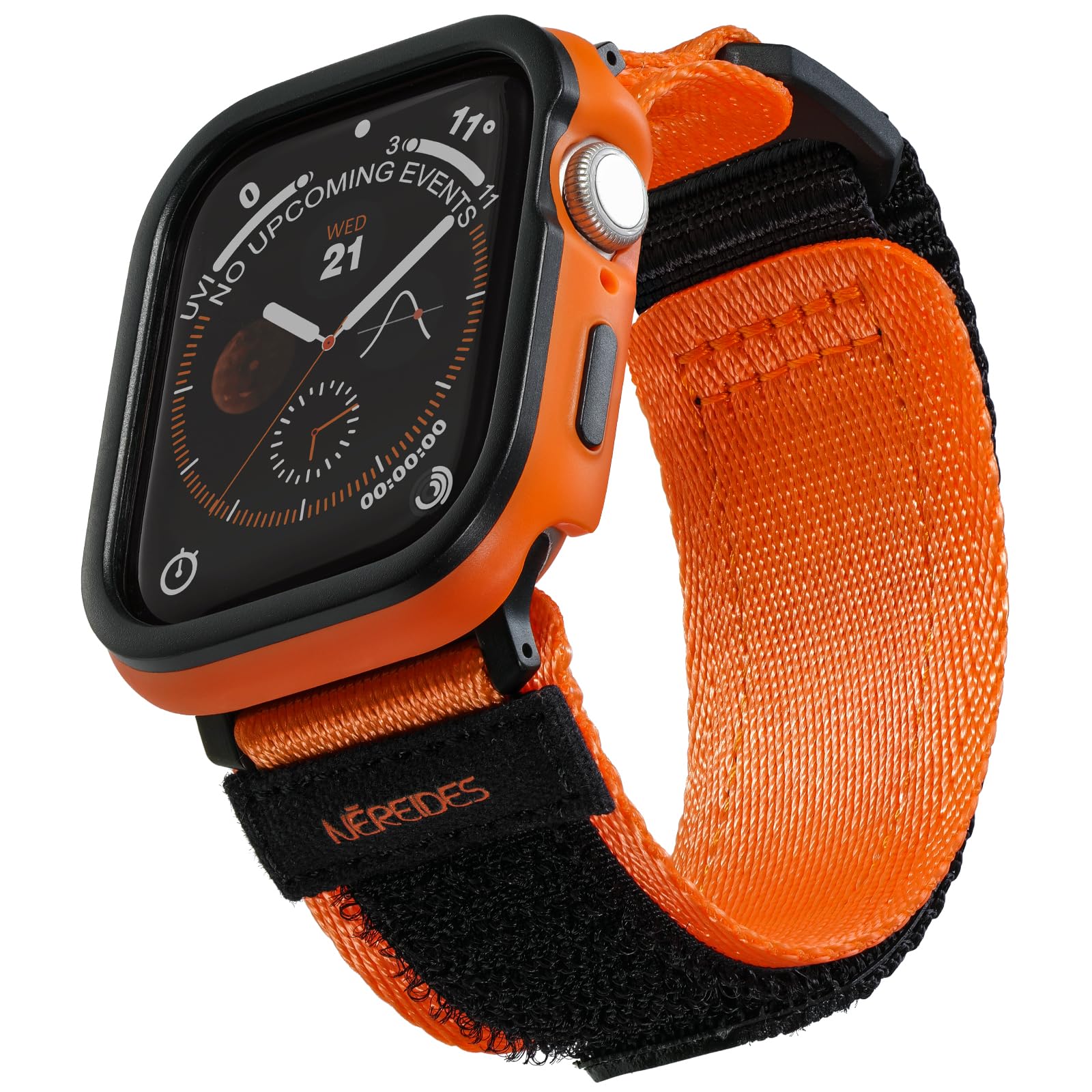 Rugged Case With Band For Apple Watch Series 9/8/7 Band 45Mm, Hook And Loop Nylon Sport Strap With Case For Iwatch Men(Orange)