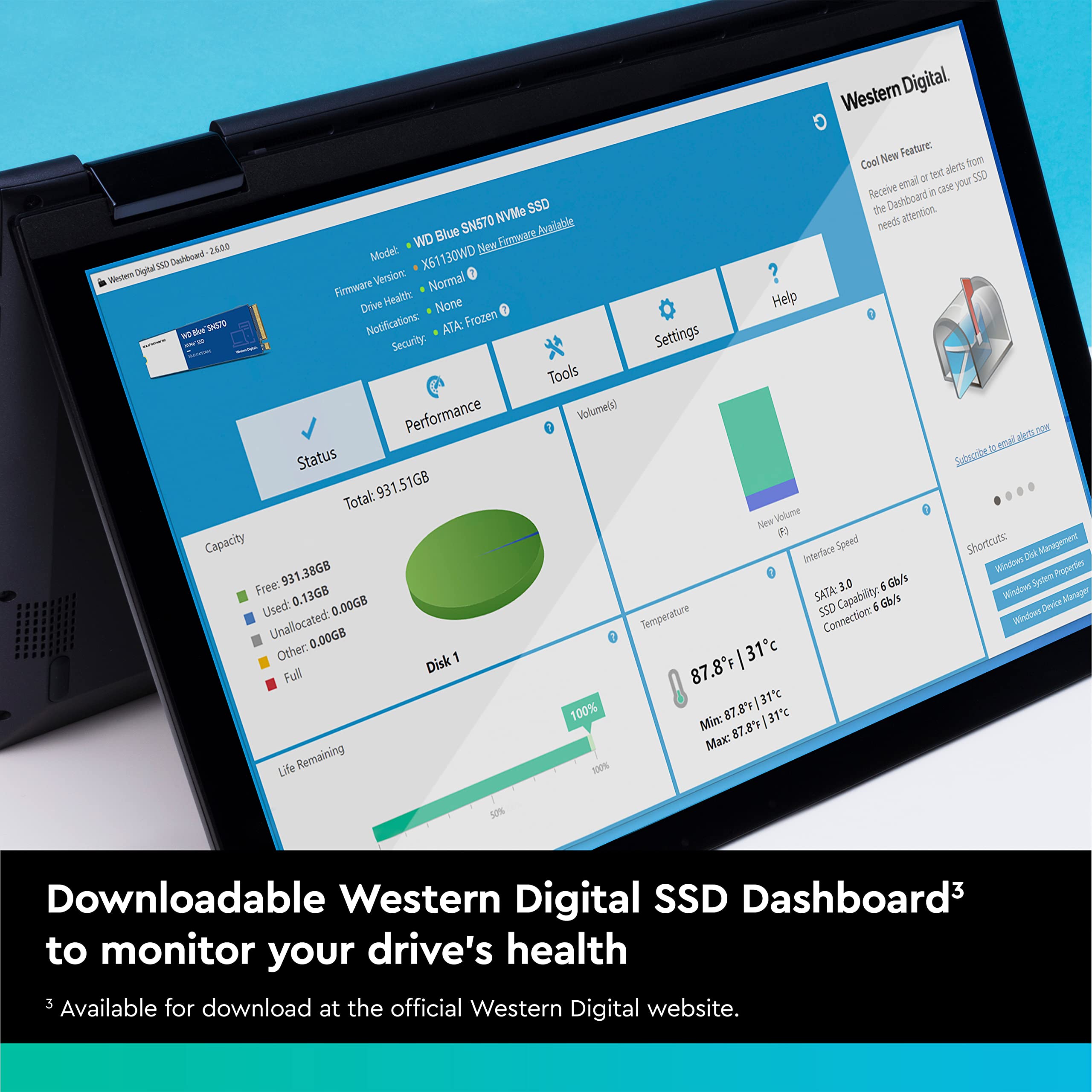 Western Digital 1Tb Wd Blue Sn570 Nvme Internal Solid State Drive Ssd - Gen3 X4 Pcie 8Gb/S, M.2 2280, Up To 3,500 Mb/S - Wds100T