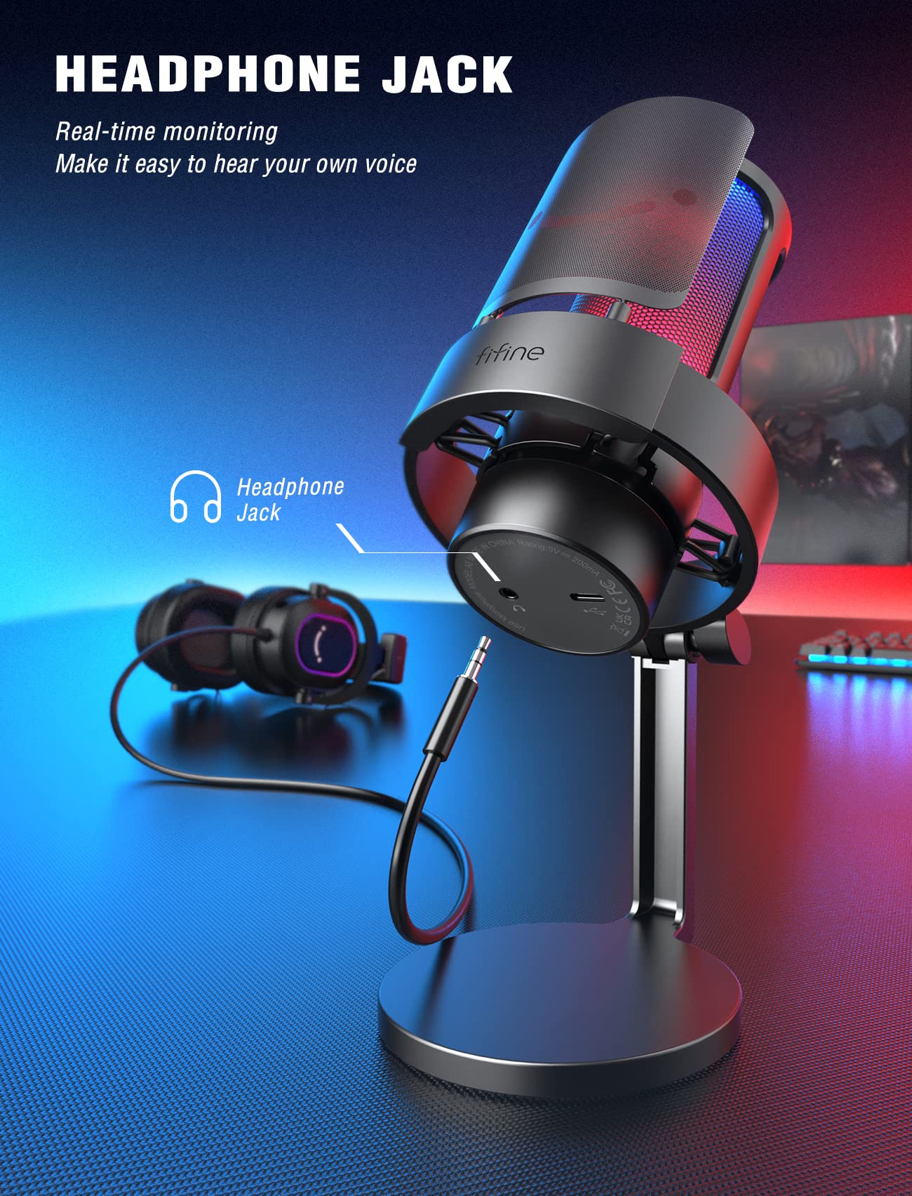 Fifine Gaming Microphone, Usb Pc Mic For Streaming, Podcasts, Recording, Condenser Computer Desktop Mic On Mac, With Rgb Control