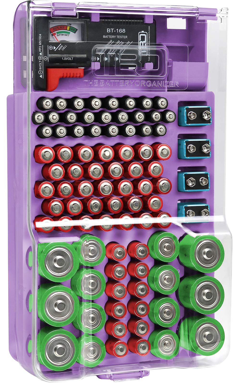 The Battery Organizer And Tester With Cover, Battery Storage Organizer And Case, Holds 93 Batteries Of Various Sizes, Includes B