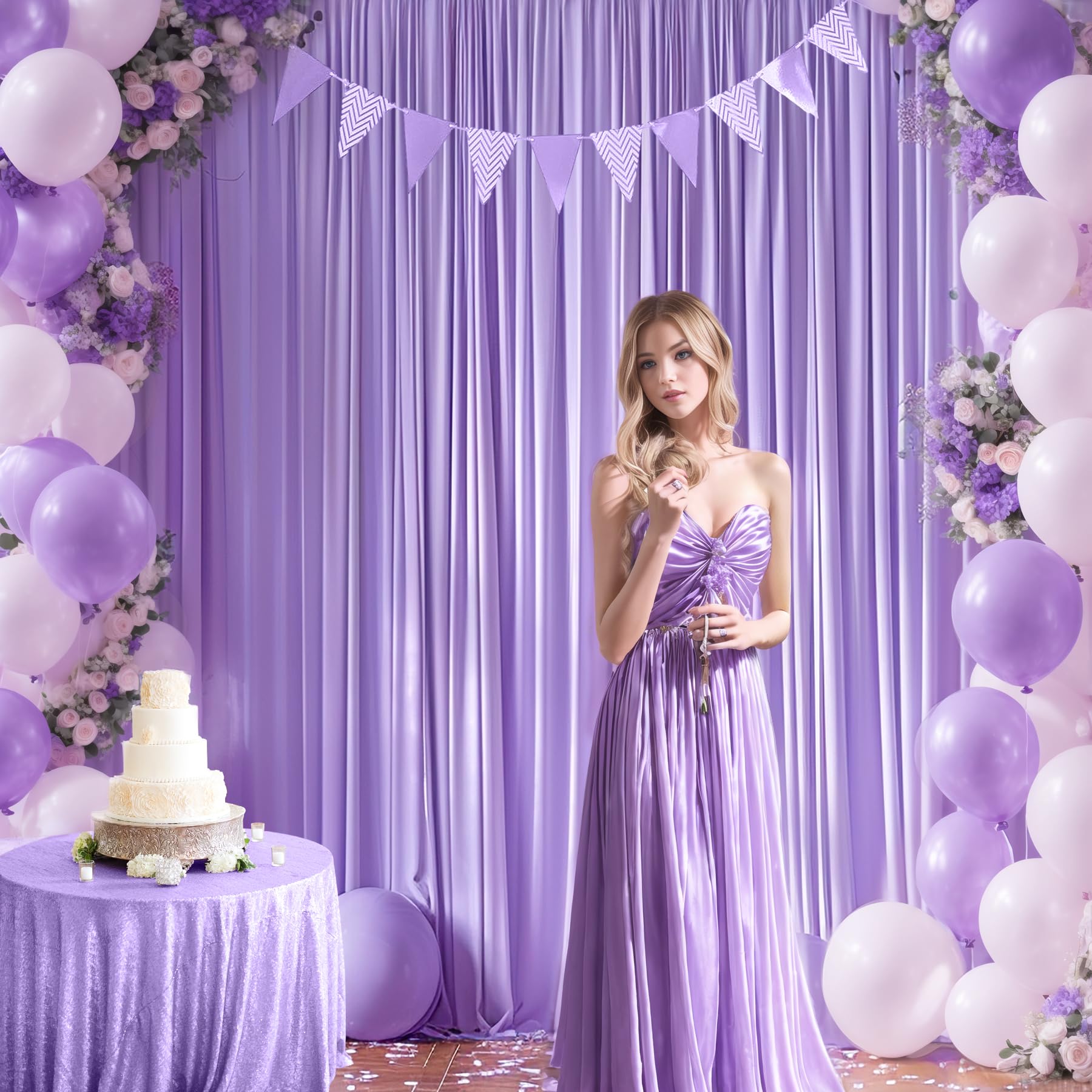 10Ft X 10Ft Lavender Backdrop Curtains Panels For Parties Wrinkle Free Fabric Purple Backdrop Drapes Decorations Cloth For Baby