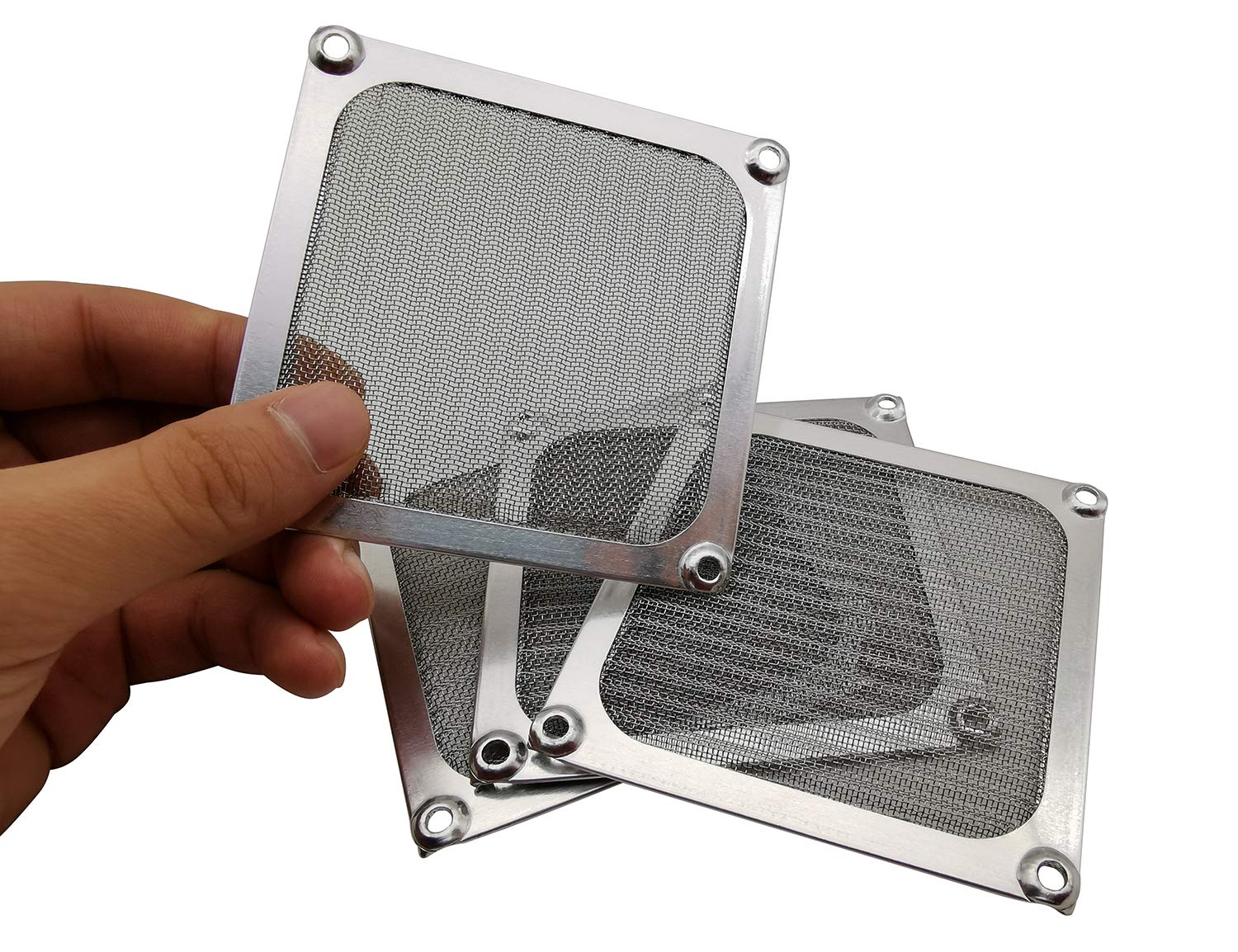 90Mm 92Mm Computer Fan Filter Grills With Screws, Aluminum Frame Ultra Fine Stainelss Steel Mesh   4 Pack (Silver)