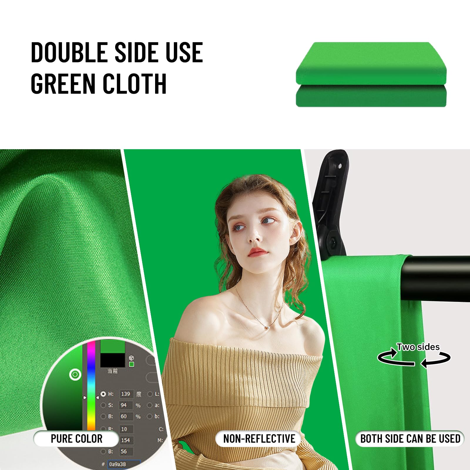 Beiyang 10 X10 Ft Green Backdrop Cloth For Photography, Large Green Screen Background For Photoshoot, Green Cloth Fabric Curtain