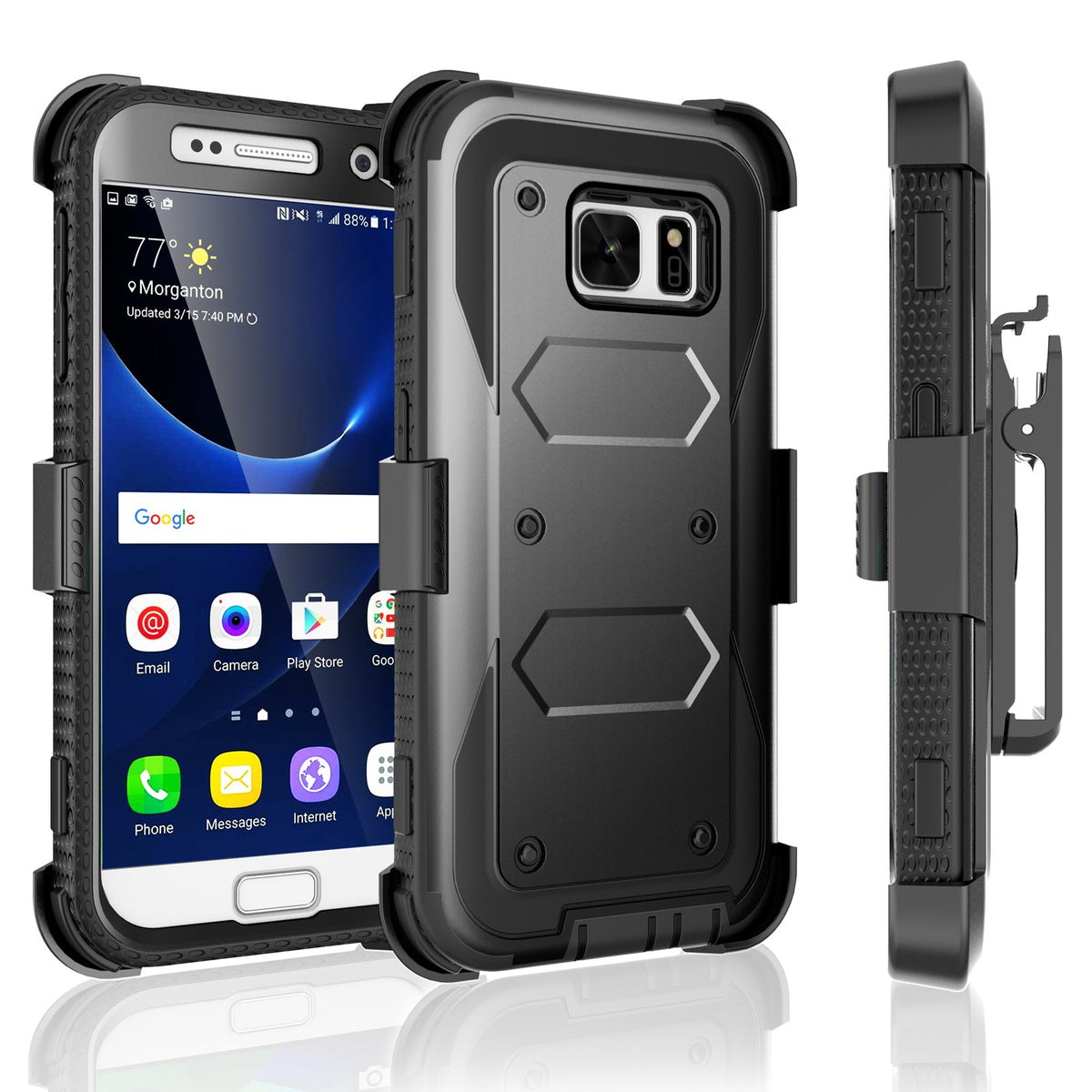 Galaxy S7 Case, Tekcoo [Tshell Series] [Black] Shock Absorbing [Built In Screen Protector] Holster Locking Belt Clip Defender He