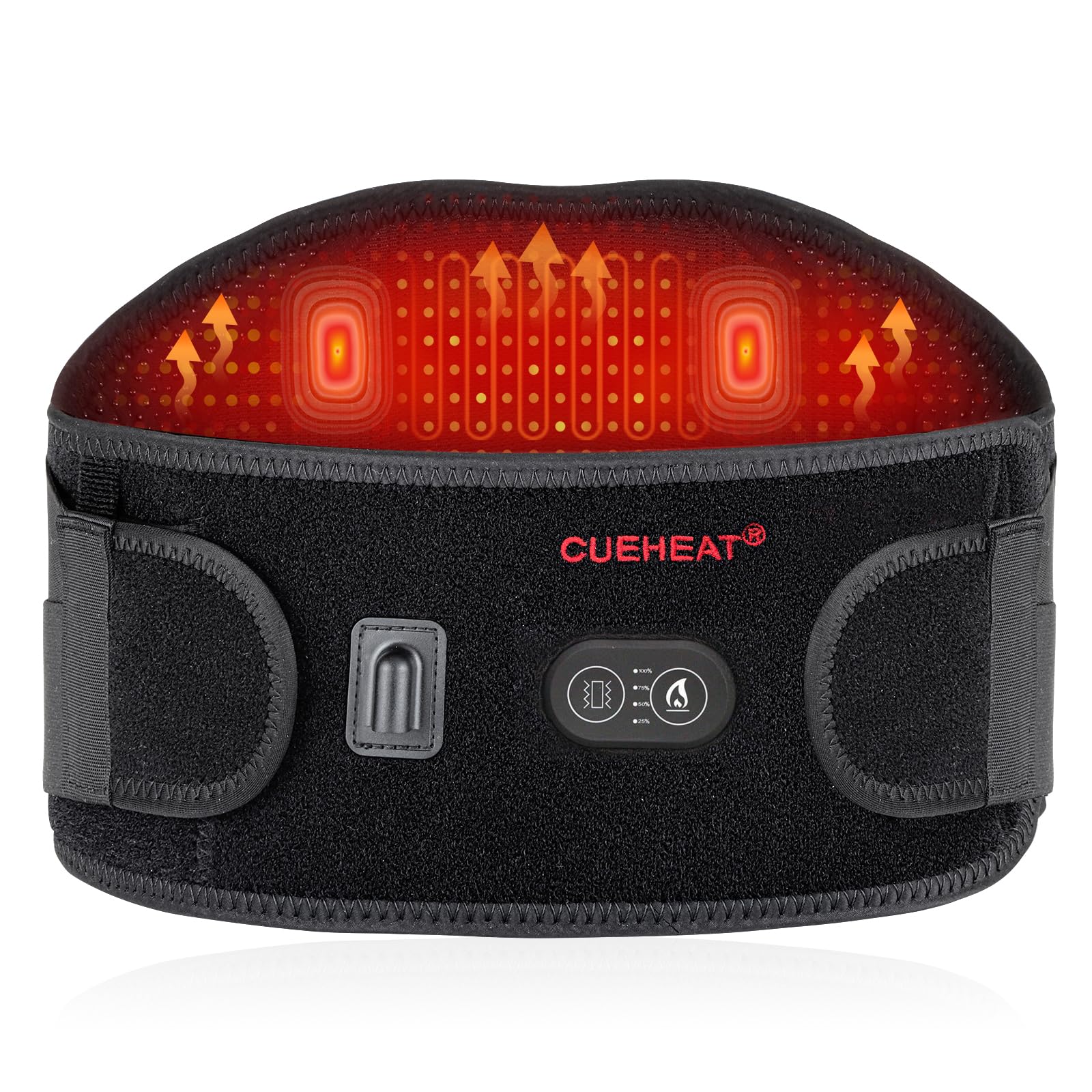 CUEHEAT Heated Waist Belt, Cordless Heating Pad for Low Back, Electrical Heating and Massage, Rechargeable Battery Powered (Dark
