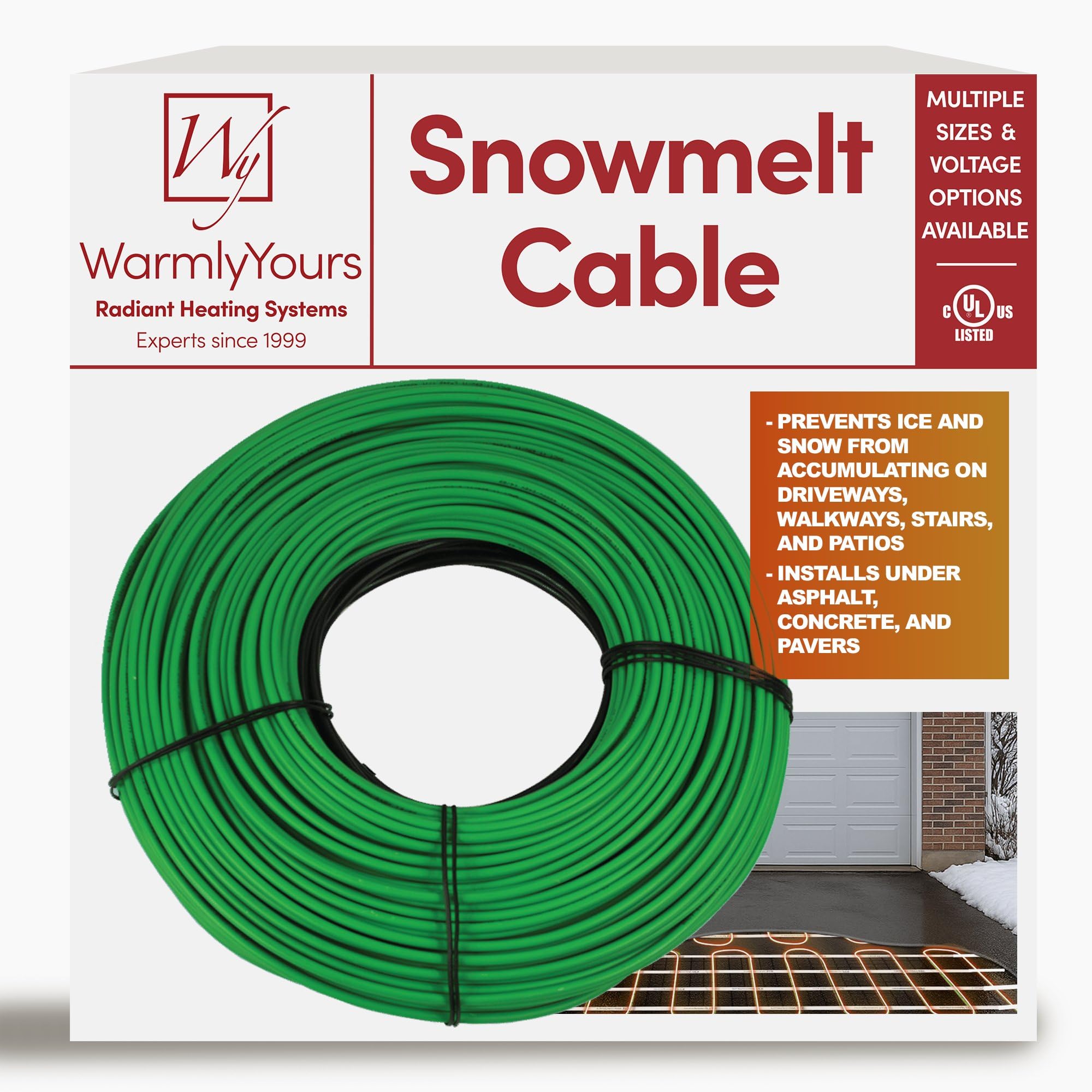 Electric Snow and Ice Melting Underground Cable 377 feet, Covers 125 sqft at up to 38 Watts/sqft, 240V - Radiant Heated Driveway