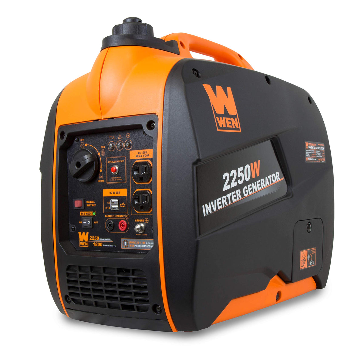 Wen 56225I 2250 Watt Gas Powered Portable Inverter Generator With Fuel Shut Off, Carb Compliant , Black