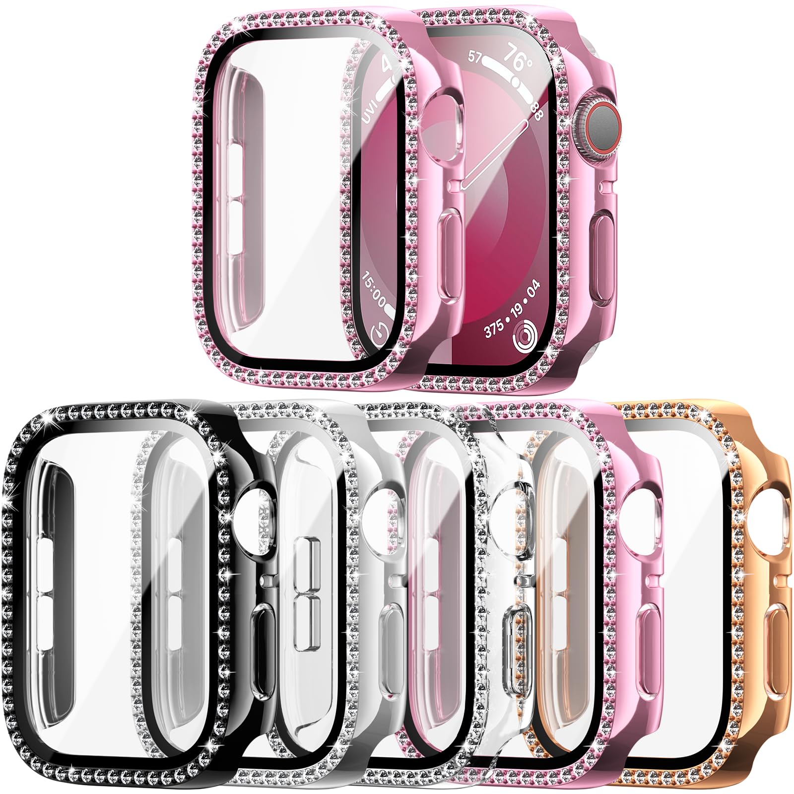 Haojavo 5 Pack Bling Case For Apple Watch Series 9 8 7 45Mm With Tempered Glass Screen Protector, Crystal Diamond Rhinestone Spa