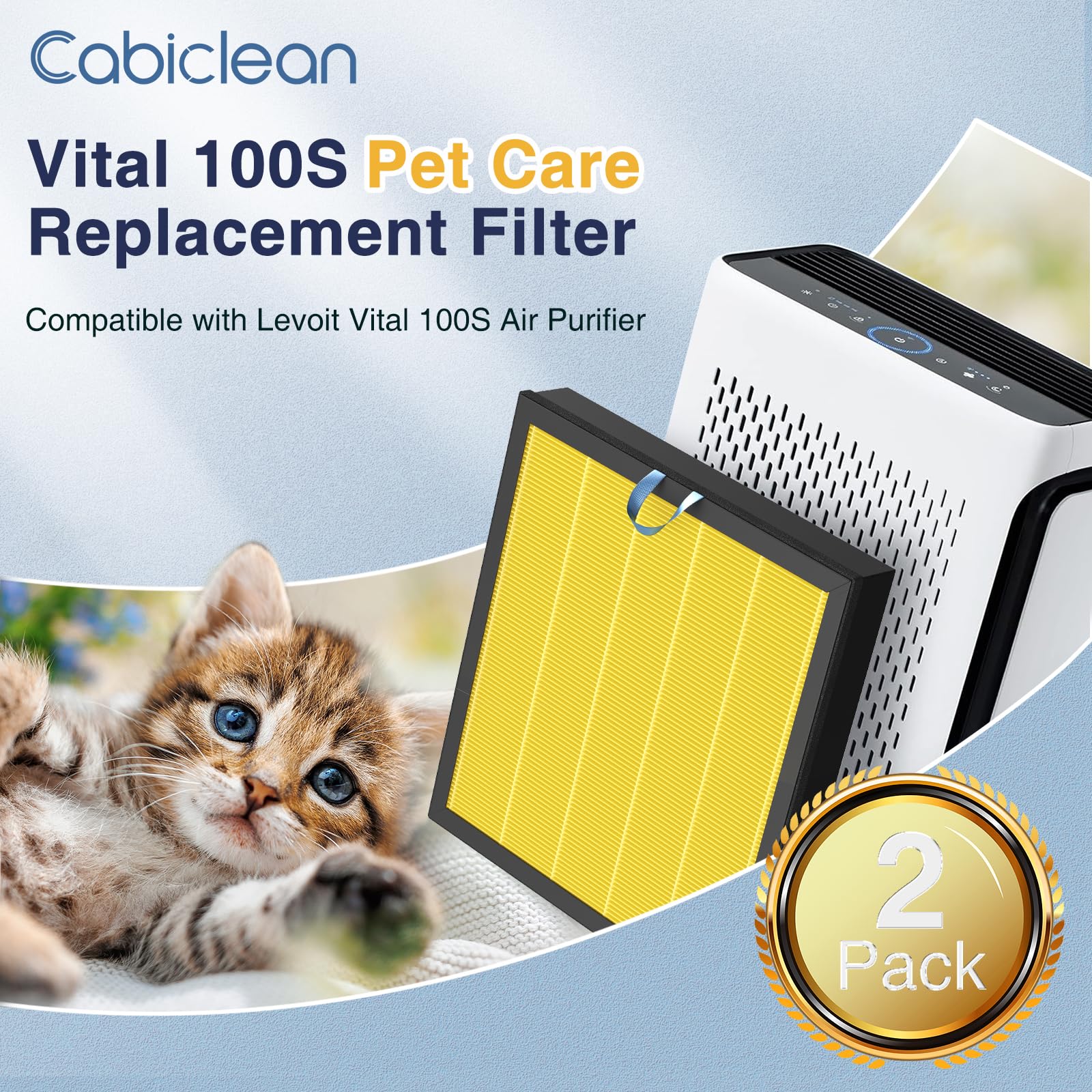 2 Pack Vital 100S Pet Care Replacement Filter Compatible With Levoit Vital 100S Air Purifier, 3 In 1 H13 Ture Hepa And High Effi