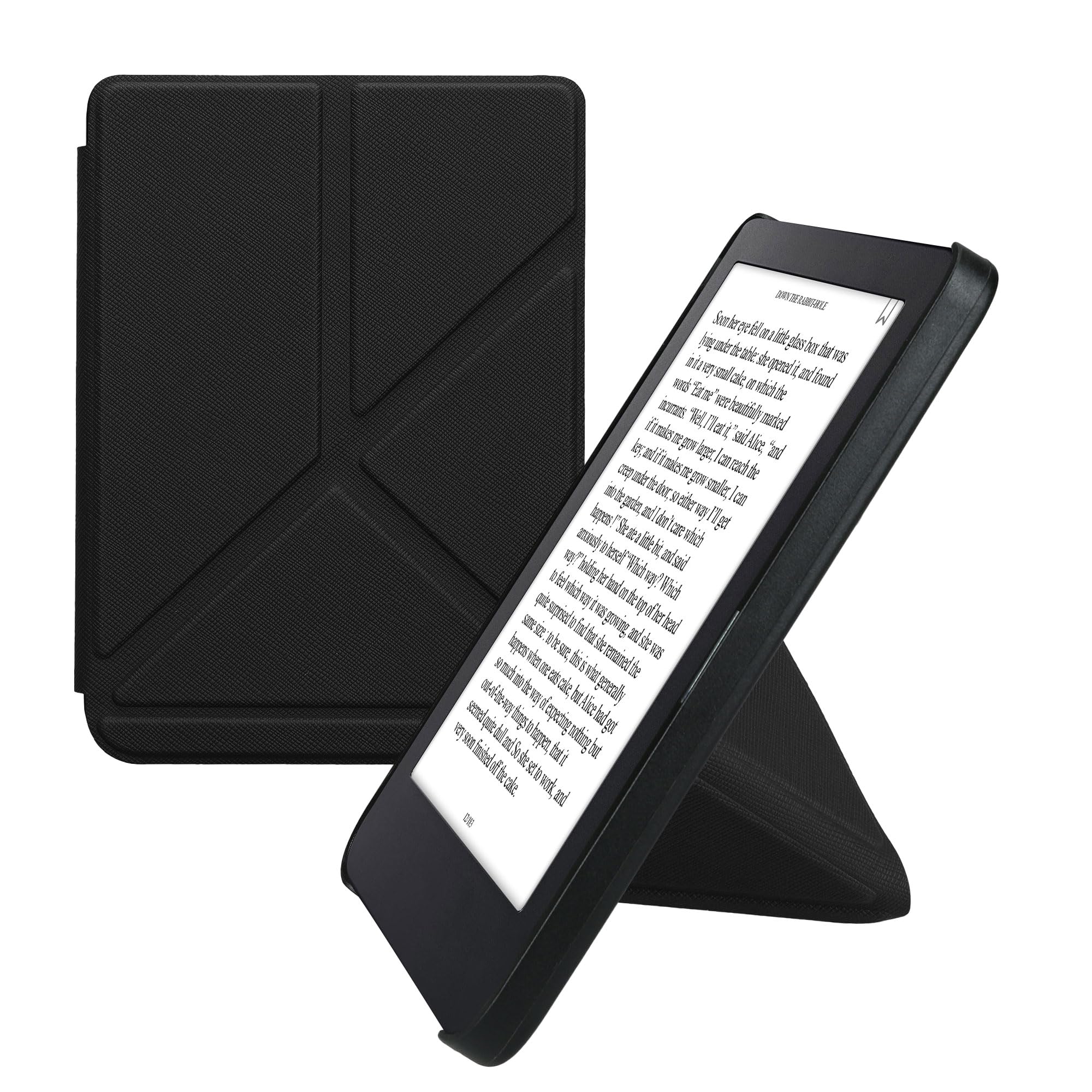 kwmobile Origami Case Compatible with Kobo Clara 2E / Tolino Shine 4 Case - Slim PU Leather Cover with Stand - Black