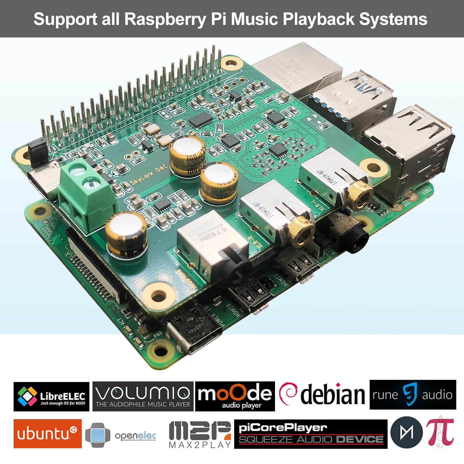 Raspberry Pi Hifi Dac Pro Hat Es9038Q2M Audio Card Pcm Dsd Lossless High Resolution Digital To Analog Converter Adapter For Rasp