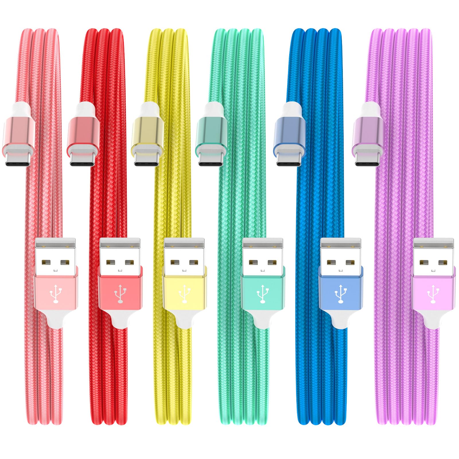 HKYUSHINE USB C Charger Cable, 6Pack 3/3/6/6/6/10FT 3.1A Type C Charger Fast Charging Braided USB A to USB C Cords for iPhone 17