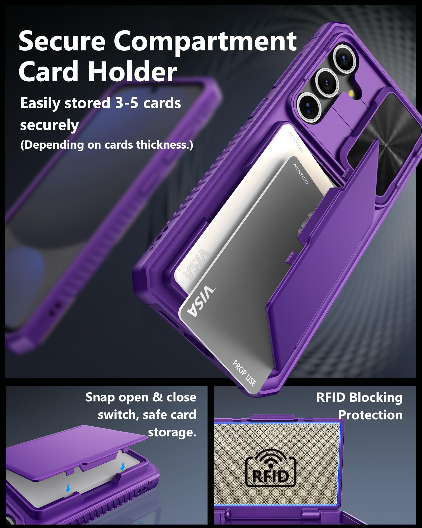 Atatoo For Samsung Galaxy S24 Fe Case Wallet With Card Holder(Store 4 5 Cards) & Slide Lens Cover, Military Grade Protection, Ru