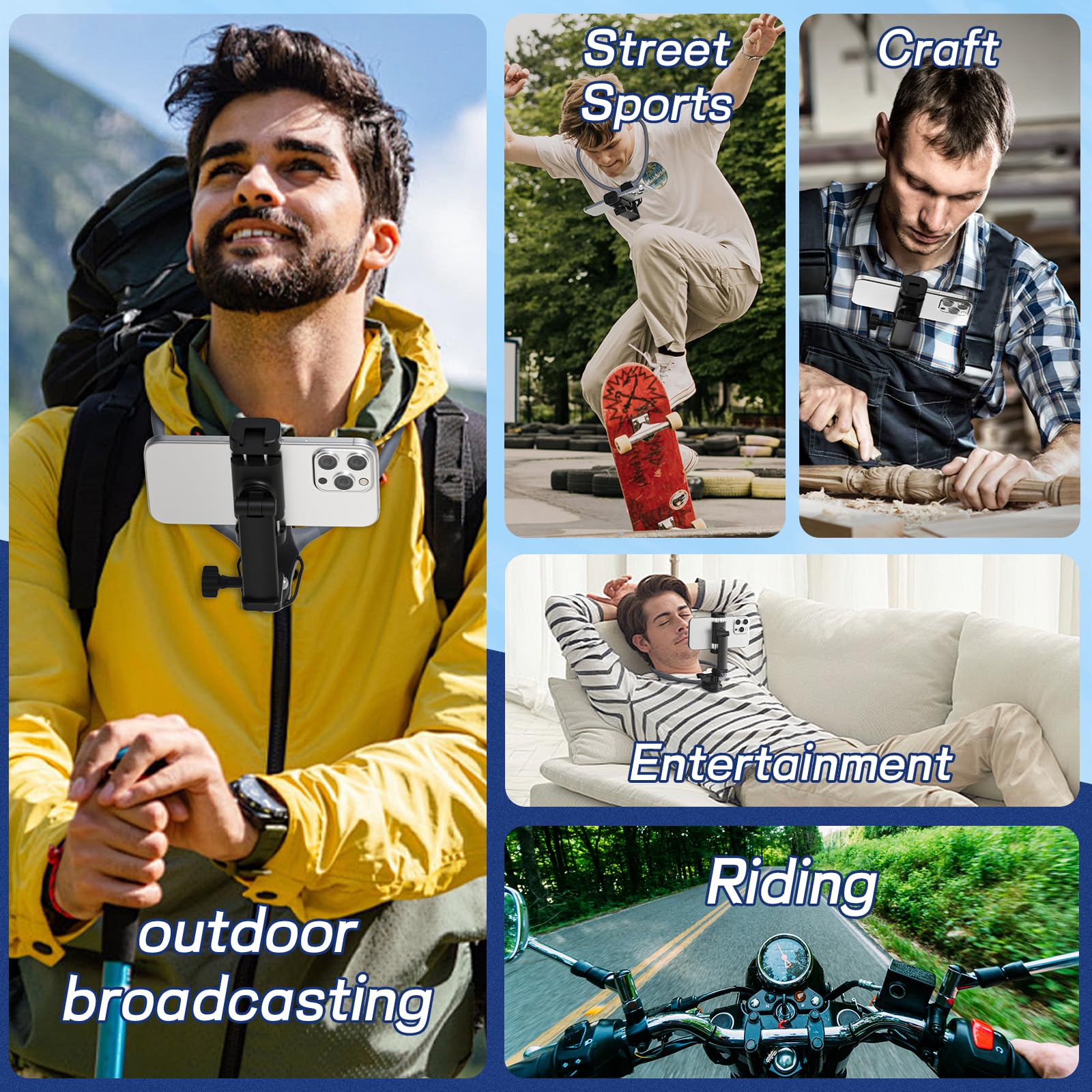 Wafting Neck Mount For Cell Phone,Back Strap, Hands Free Pov/Vlog Chest Phone Holder For Recording, Compatible With Iphone Andri