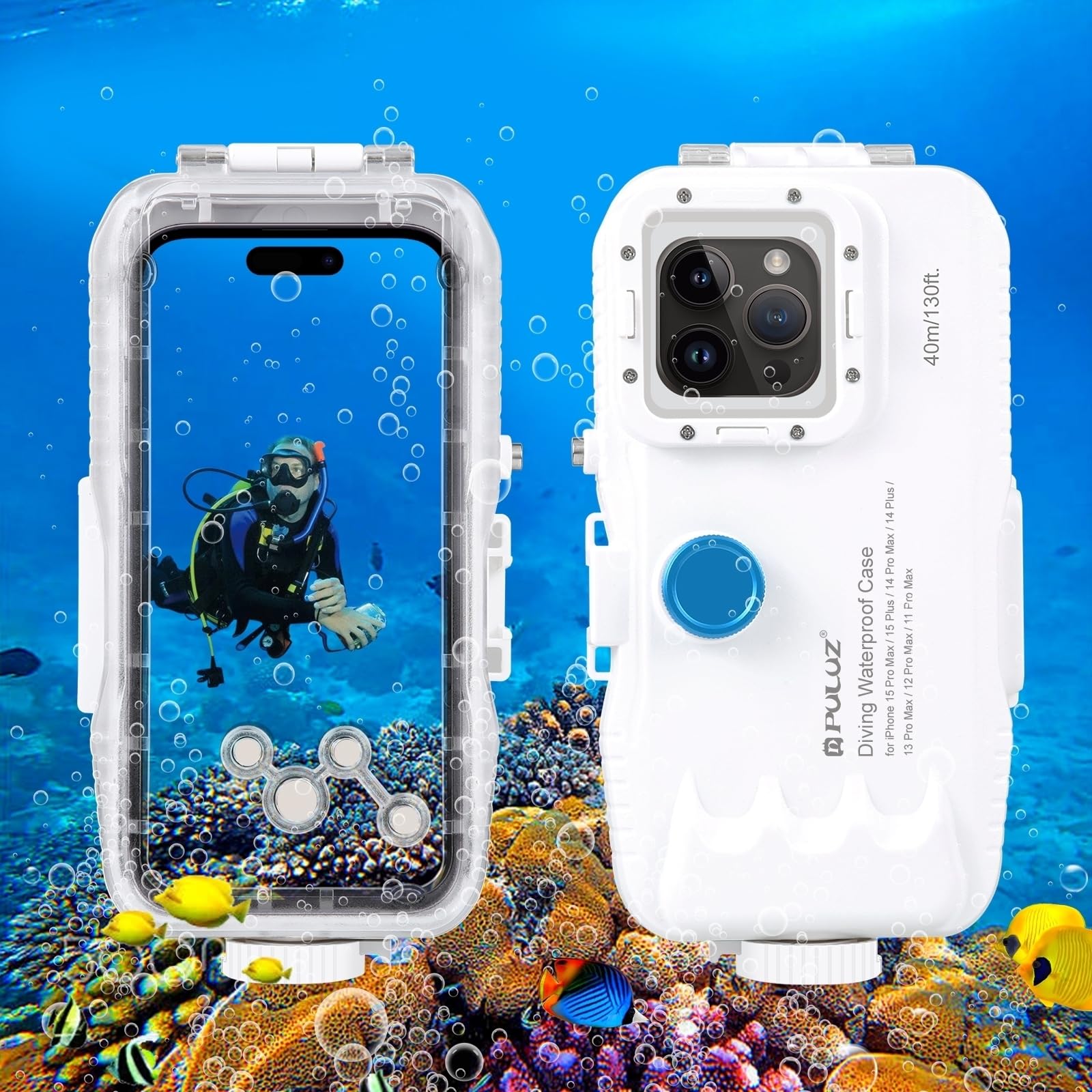 Puluz 40M/130Ft Waterproof Diving Case For Iphone 15 Pro Max/15 Plus /14 Plus / 14 Pro Max / 13 Pro Max /12 Pro Max/For Surfing