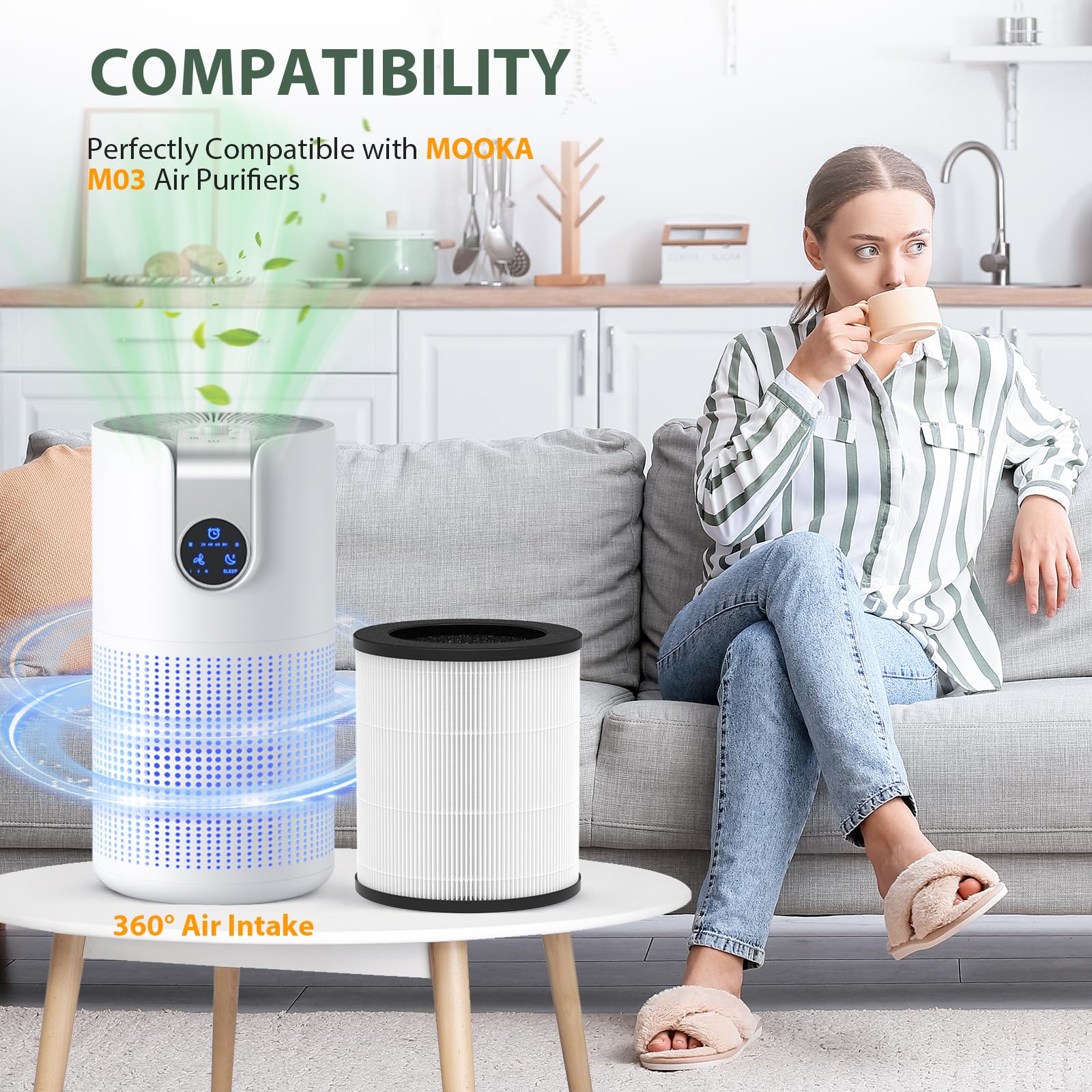 2 Pack M03 Replacement Filter Only Compatible With Mooka M03 Air Purifier, H13 True Hepa Filter, 3 In 1 Pre Filter, Hepa Filter,