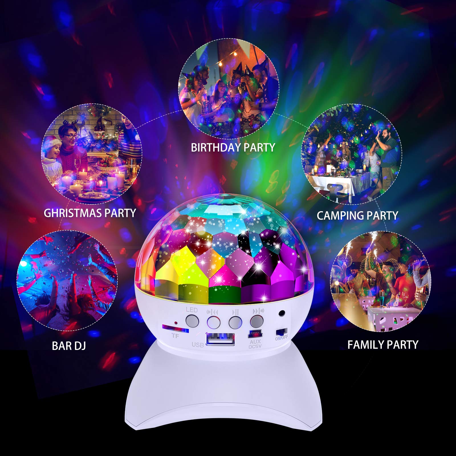 Htrise Disco Ball Home Party Light Show Speaker
