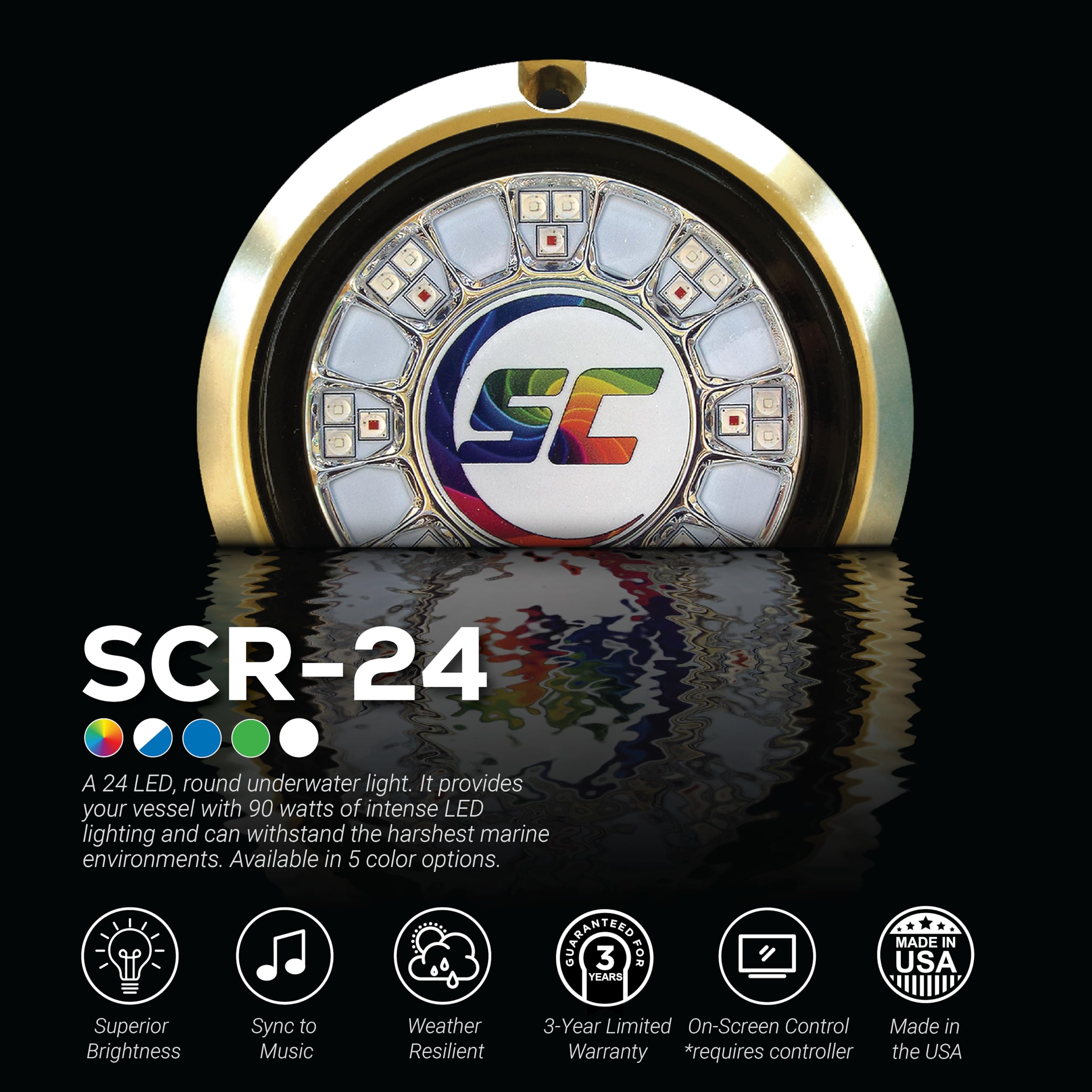 Shadow-Caster Scr-24 Led Underwater Boat Light - Color-Changing (Rgbw) - Bronze Housing - 90W Surface Mount - Tempered Glass Len