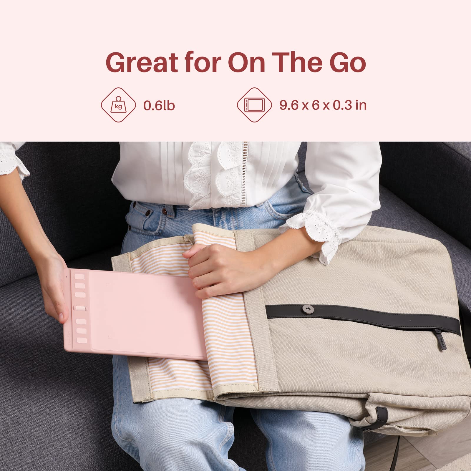 Huion Inspiroy 2 Small Drawing Tablet, Digital Art Tablet With Scroll Wheel, 6 Hot Keys, Battery-Free Stylus, Pink Graphics Tabl