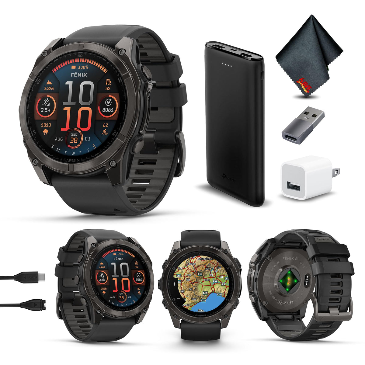 Garmin Fenix 8 51Mm Amoled Sapphire Premium Multisport Gps Smartwatch Carbon Gray Dlc Titanium With Gray Silicone Band, Built-In