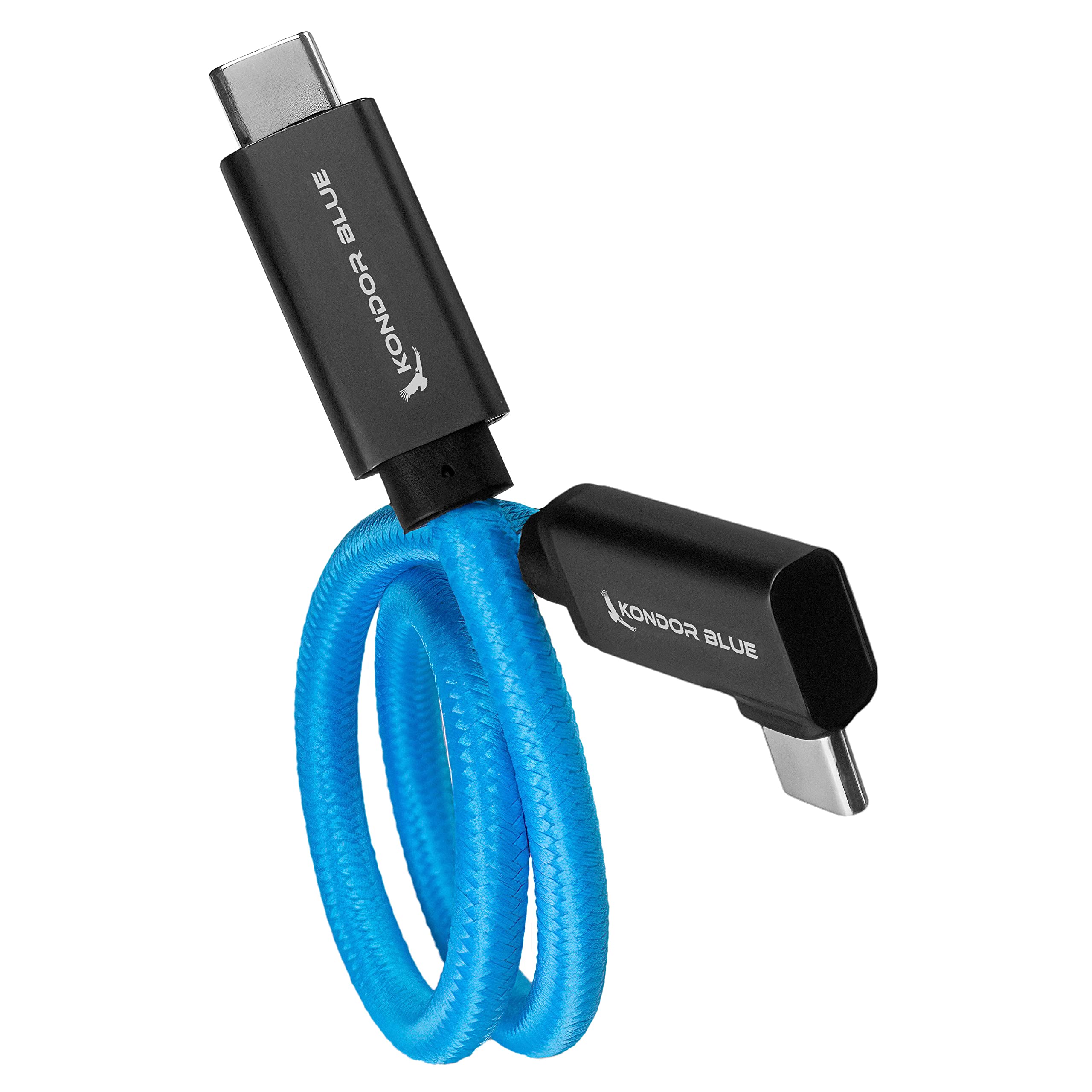 Kondor Blue 12'' Straight Usb C 3.1 Gen 2 10 Gb/S 100W | Right Angle Braided Cable For 8K Data And Power Delivery