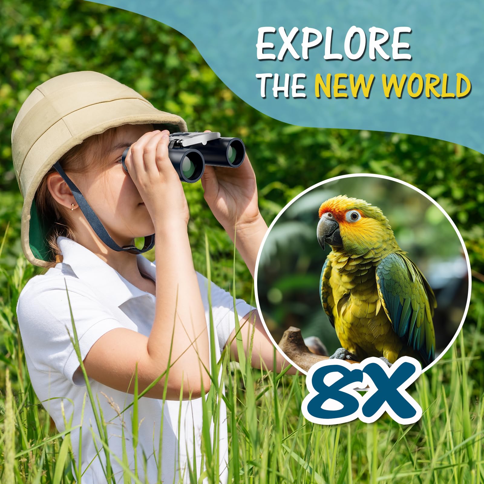 Uscamel Binoculars For Kids And Adults, 8  21 Compact Binoculars Small Size  Bird Watching, Travel, Camping, Hunting(Blue)