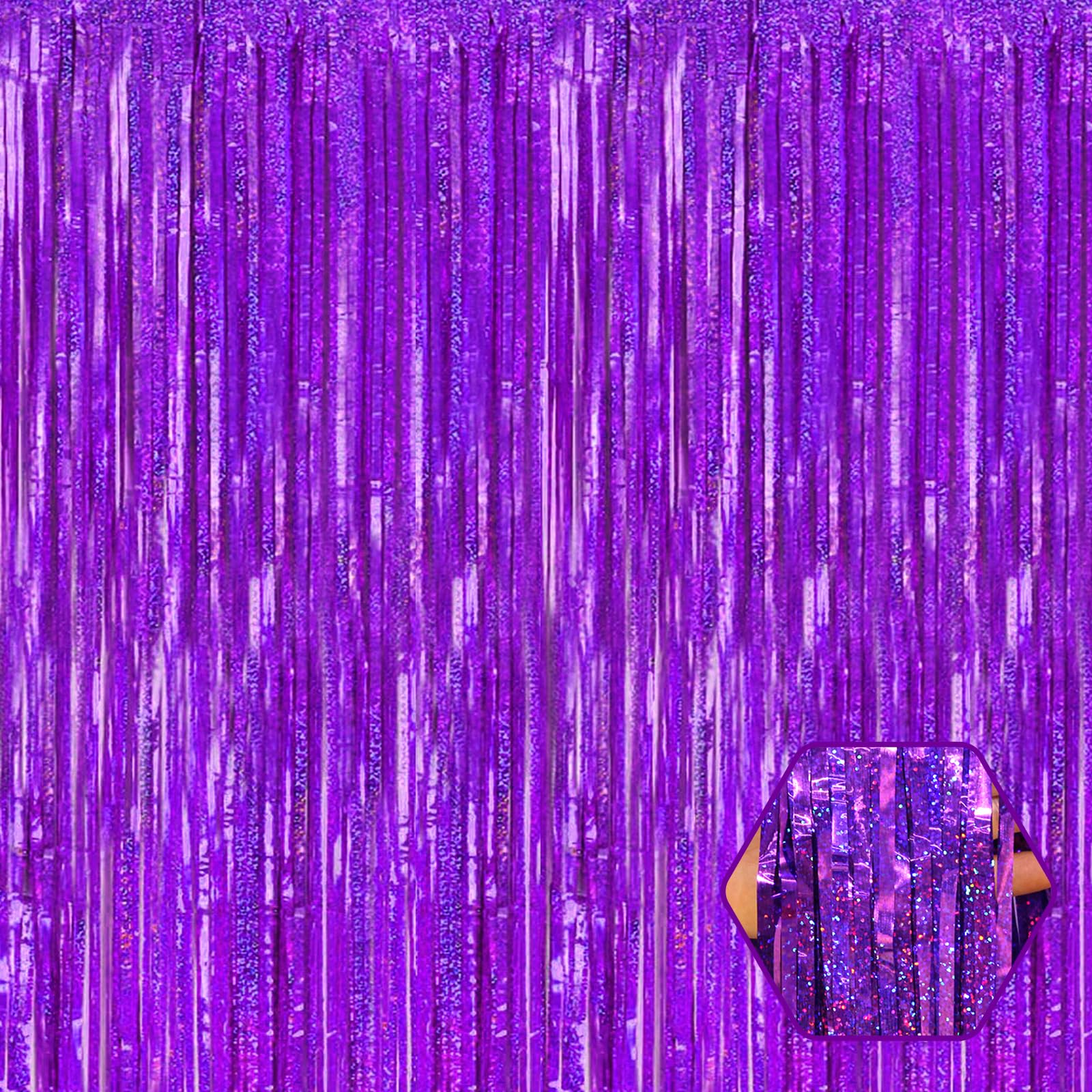 3 Pack Purple Foil Fringe Curtain Backdrop, 3.28Ft X 8.2Ft Metallic Tinsel Foil Fringe Streamer Curtains For Photo Booth, Valent