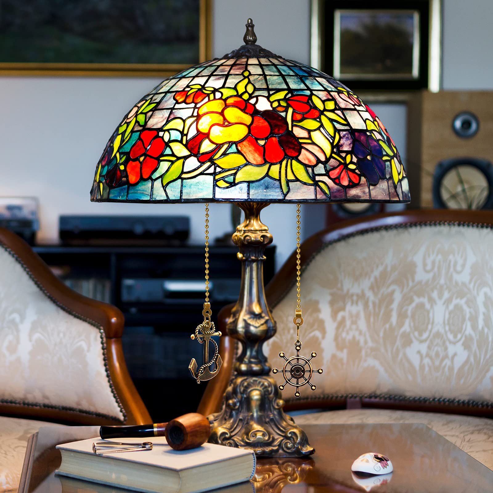 4 Pieces Vintage Anchor And Wheel Ceiling Fan Pull Chain With 14 Inches Fan Pulls Chain Extender For Bathroom Toilet Light Ceili