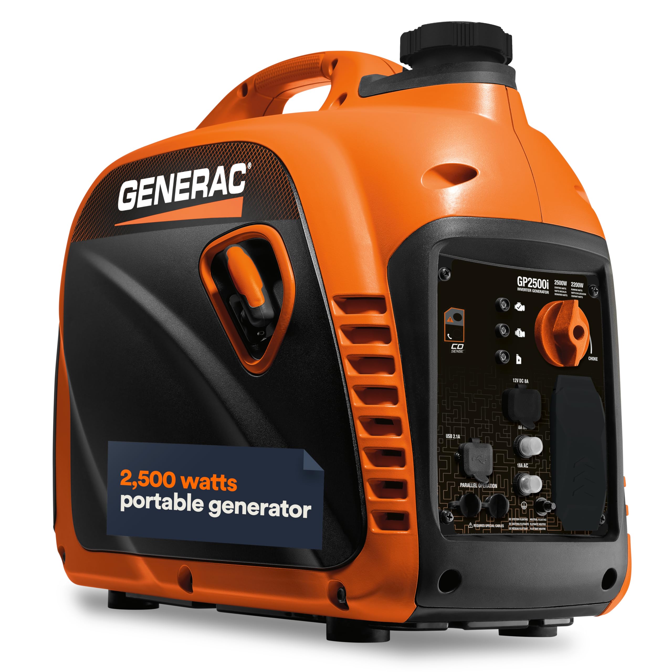 Generac 8251 Gp2500I 2,500 Watt Gas Powered Portable Inverter Generator   Compact And Lightweight Design   Produces Clean, Stabl