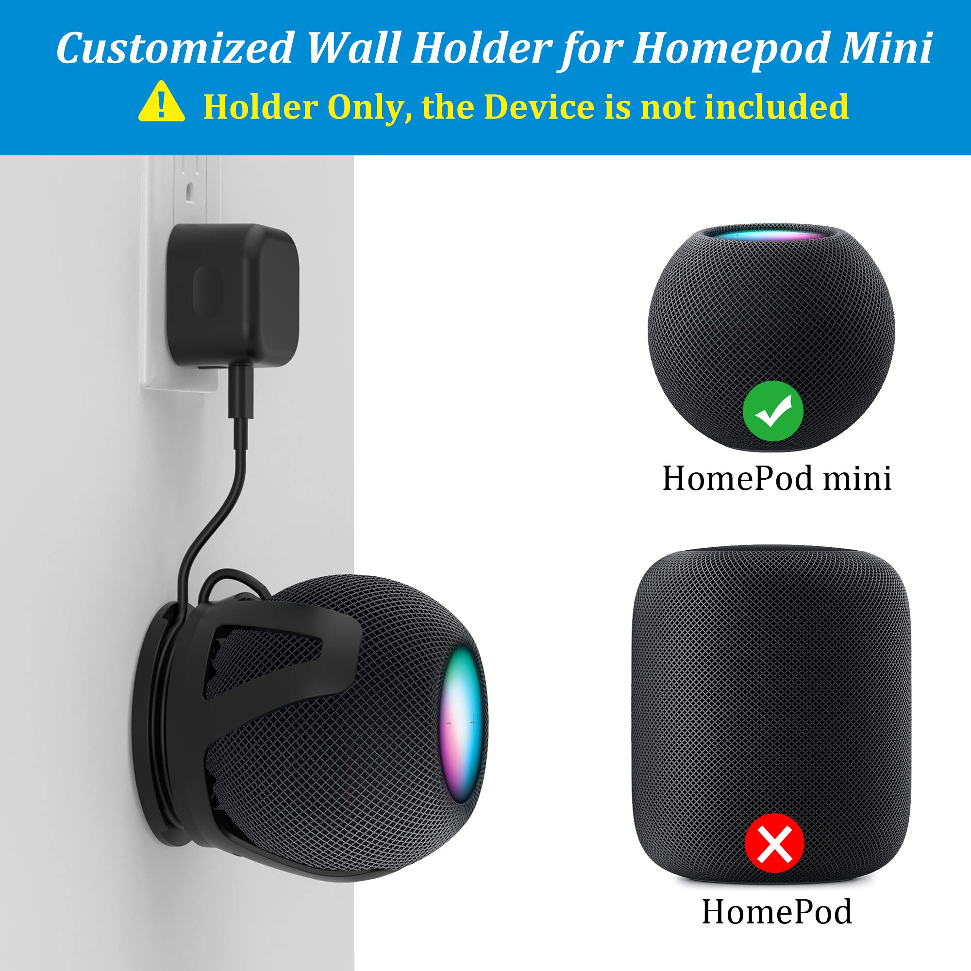 Plusacc For Homepod Mini Wall Mount - Holder Mount Compatible With Homepod Mini, No Muffled Sound, With Cord Management, Space S