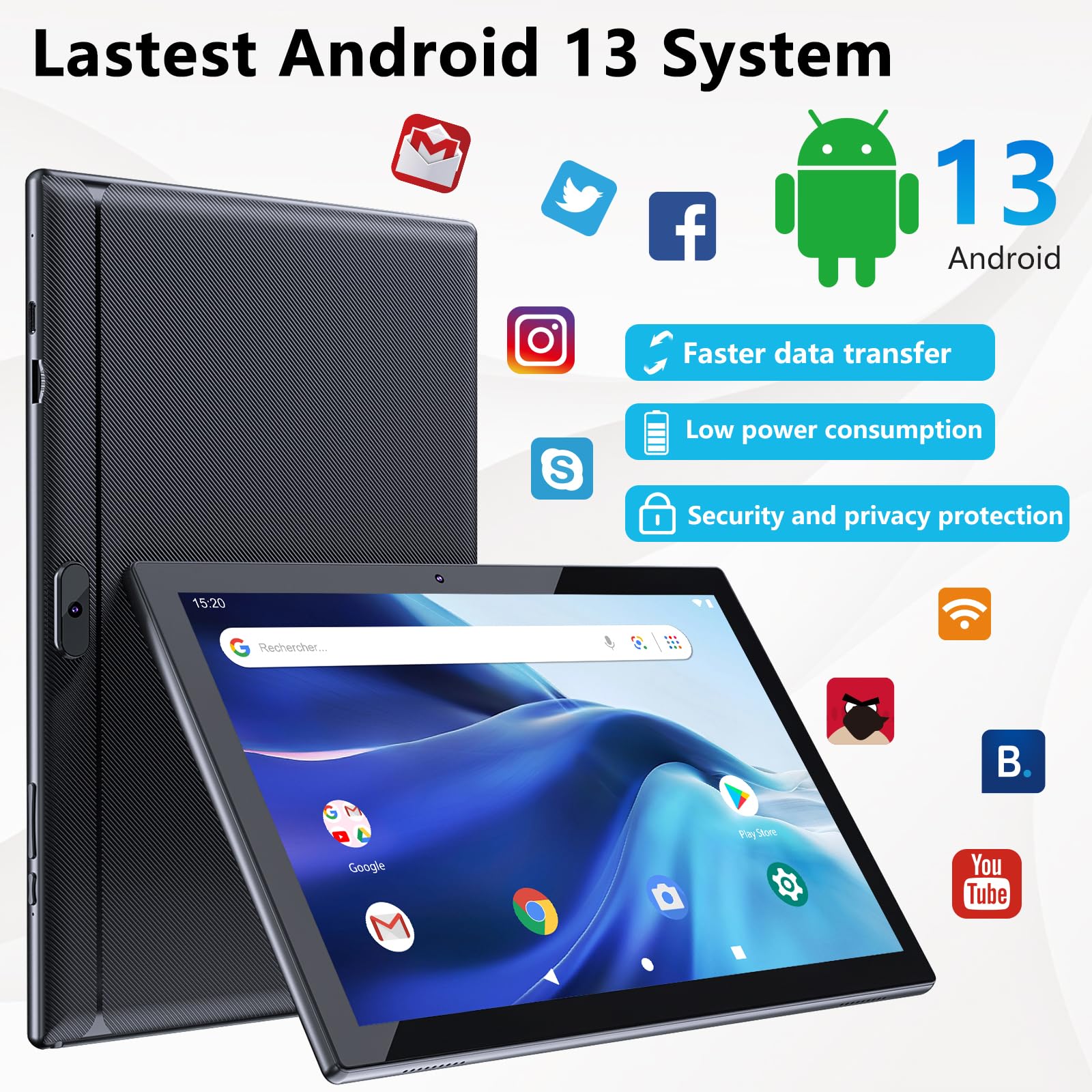 2024 Newest Android 13 Tablet With Keyboard 10 Inch 2 In 1 Tablets, 12Gb Ram 128Gb Rom 1Tb Expand, Quad Core 2.0Ghz Cpu Tablet P