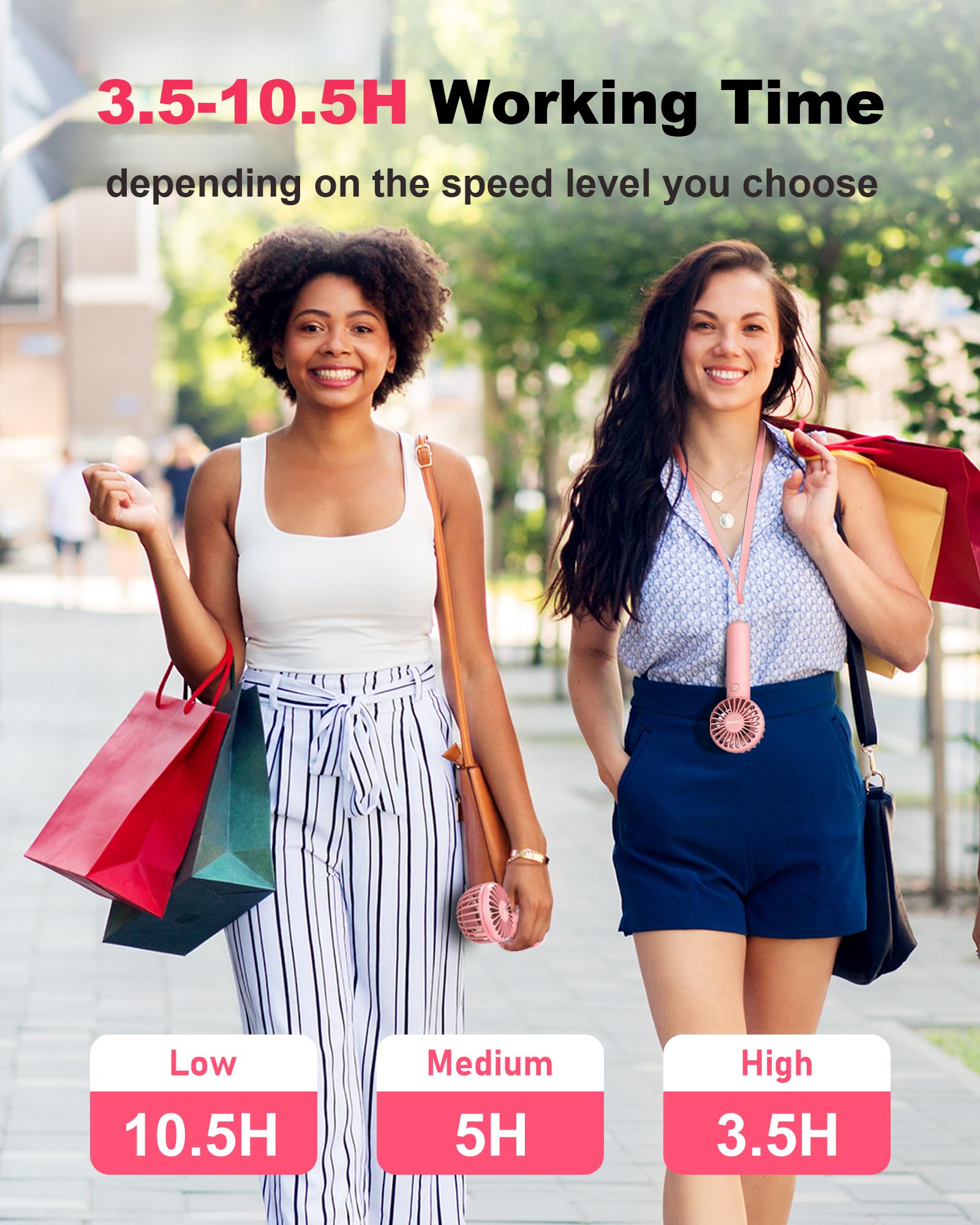 Coohea 2 Pack Pink Handheld Fan Battery Operated Portable Fan 3 Speeds Powerful Mini Fan With Base & Lanyard Usb Powered Small F