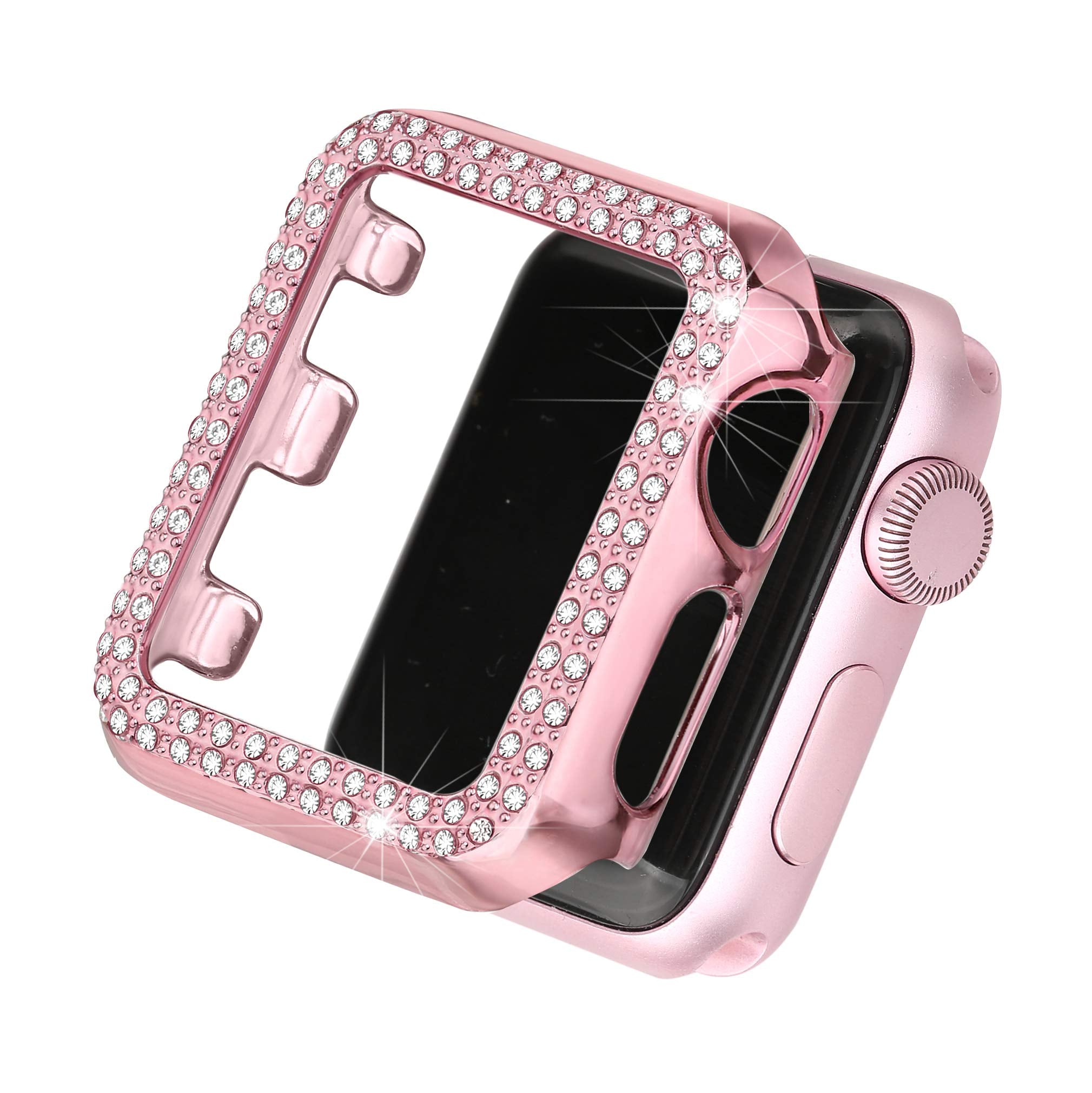Secbolt Bling Case Compatible With Apple Watch 42Mm, Full Cover Bumper Screen Protector For Iwatch Series 3 2 1 (Rose Pink 42Mm)