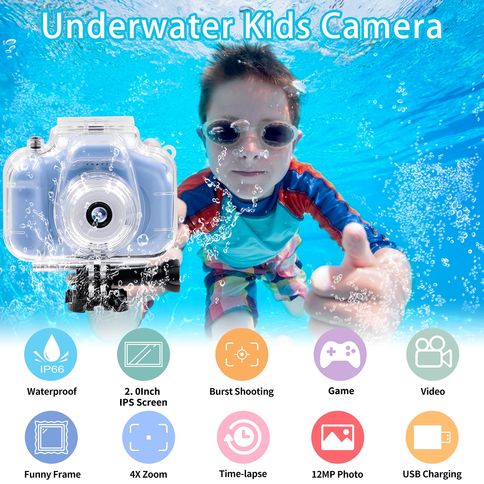 Kids Camera Waterproof Underwater Camera For 3 12 Year Old Boys Girls 2 Inch Ips Screen 1080P Hd Digital Kids Video Camera Indoo