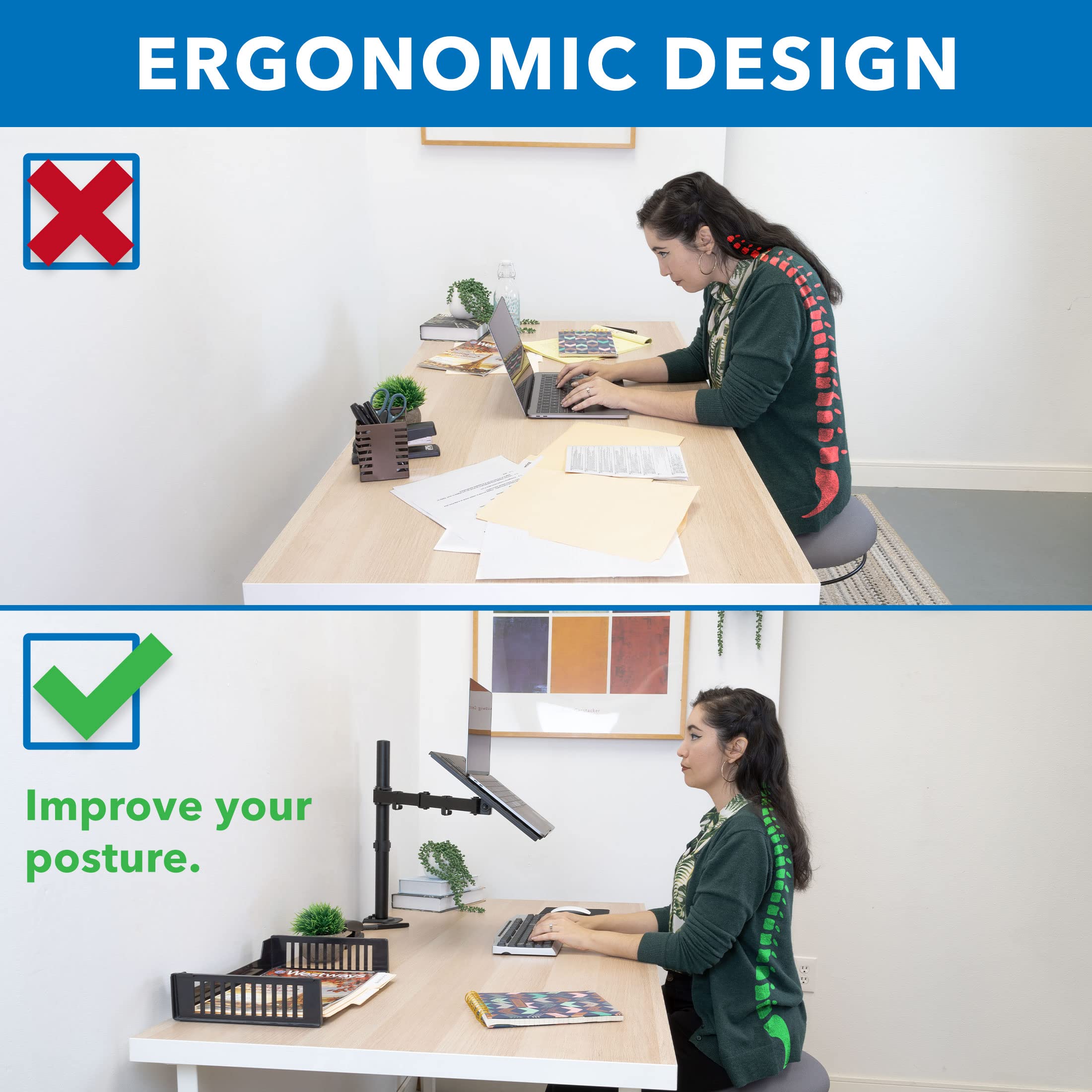 Mount It! Laptop Desk Mount, Fully Adjustable Ergonomic Laptop Arm with Vented Tray, Cable Management, Clamp and Grommet Base, Fits Laptops up to 17 Inches, Black