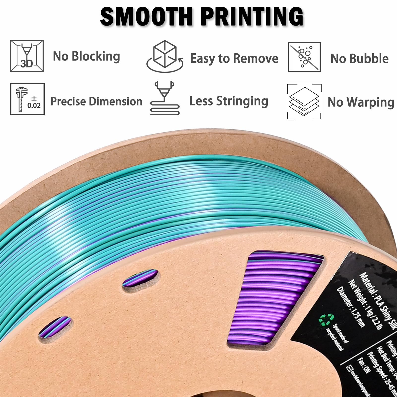 Ovv3D Pla Filament 1.75Mm, 3D Printer Filament Silk Pla Dual Color Pla Filament, Purple And Sky Blue Pla Filament, Color Change