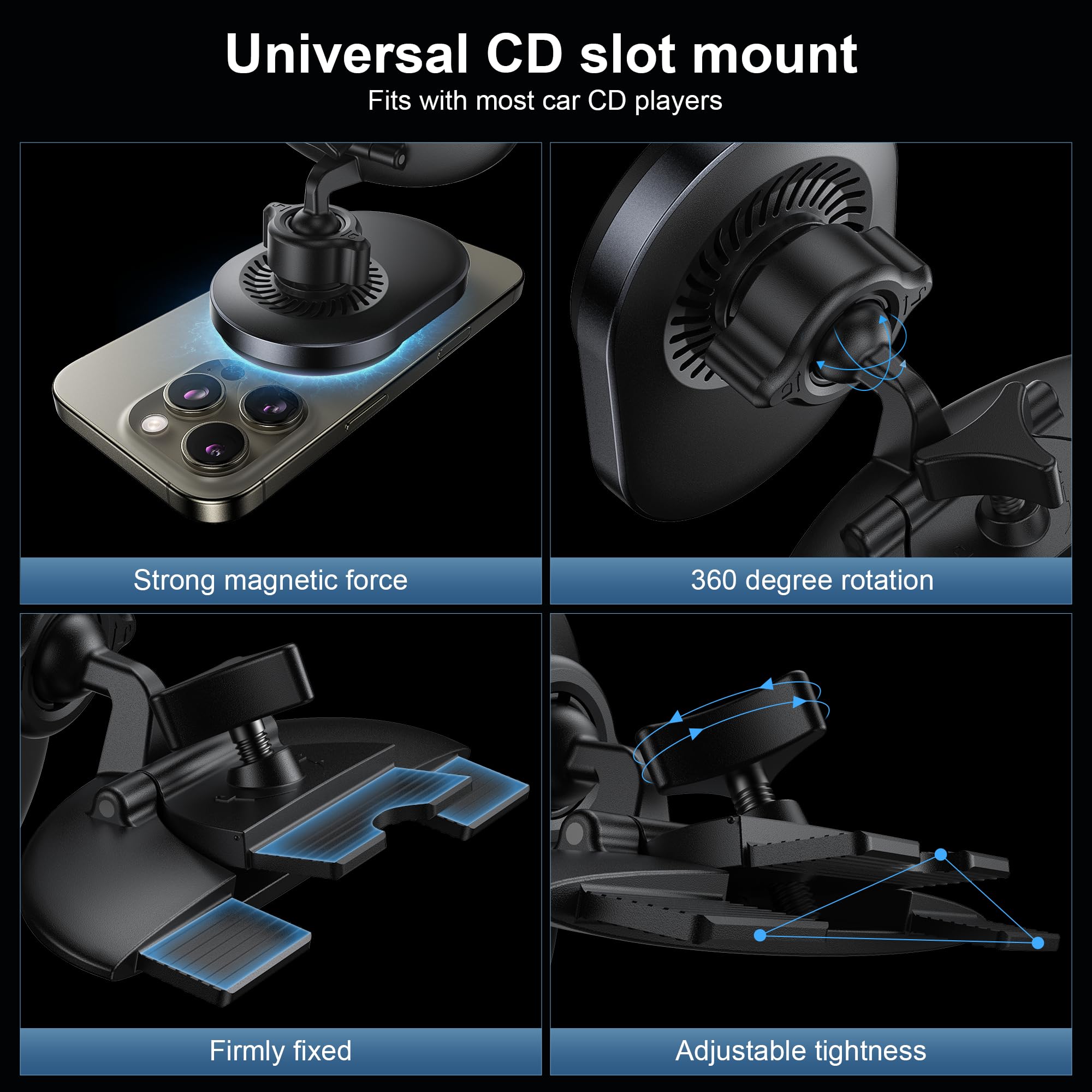 For Qi2 15W Wireless Magsafe Cd Car Mount Charger,Cd Player Phone Mounts, Cd Slot Phone Mount Holder For Iphone 16/15/14/13/12,