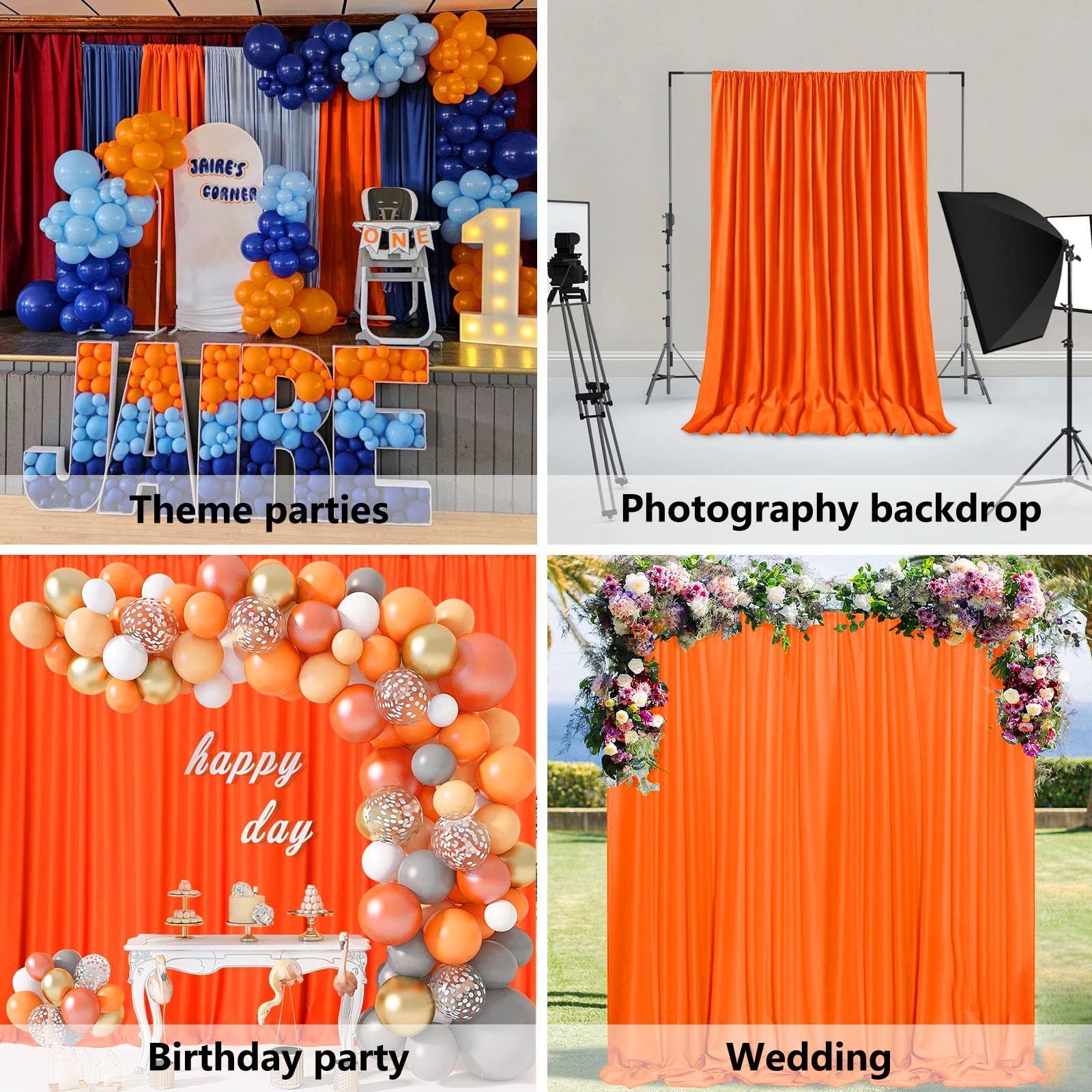 10 X 7 Feet Orange Backdrop Curtain For Partie, Background Curtains For Photoshoot, Birthday, Wedding, Halloween, Thanksgiving,