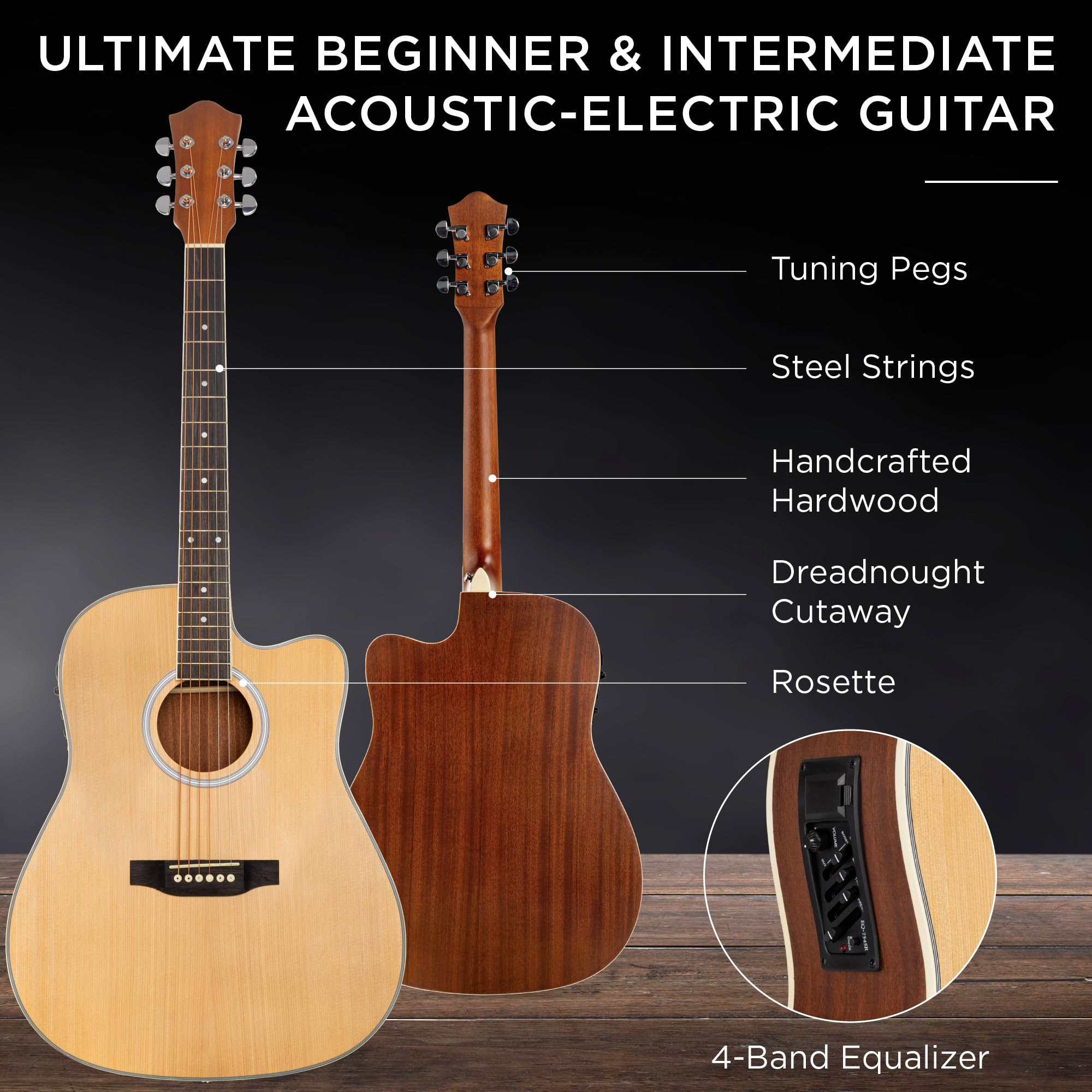 Best Choice Products Beginner Acoustic Electric Guitar Starter Set 41In W/All Wood Cutaway Design, Carrying Case, Strap, Picks,