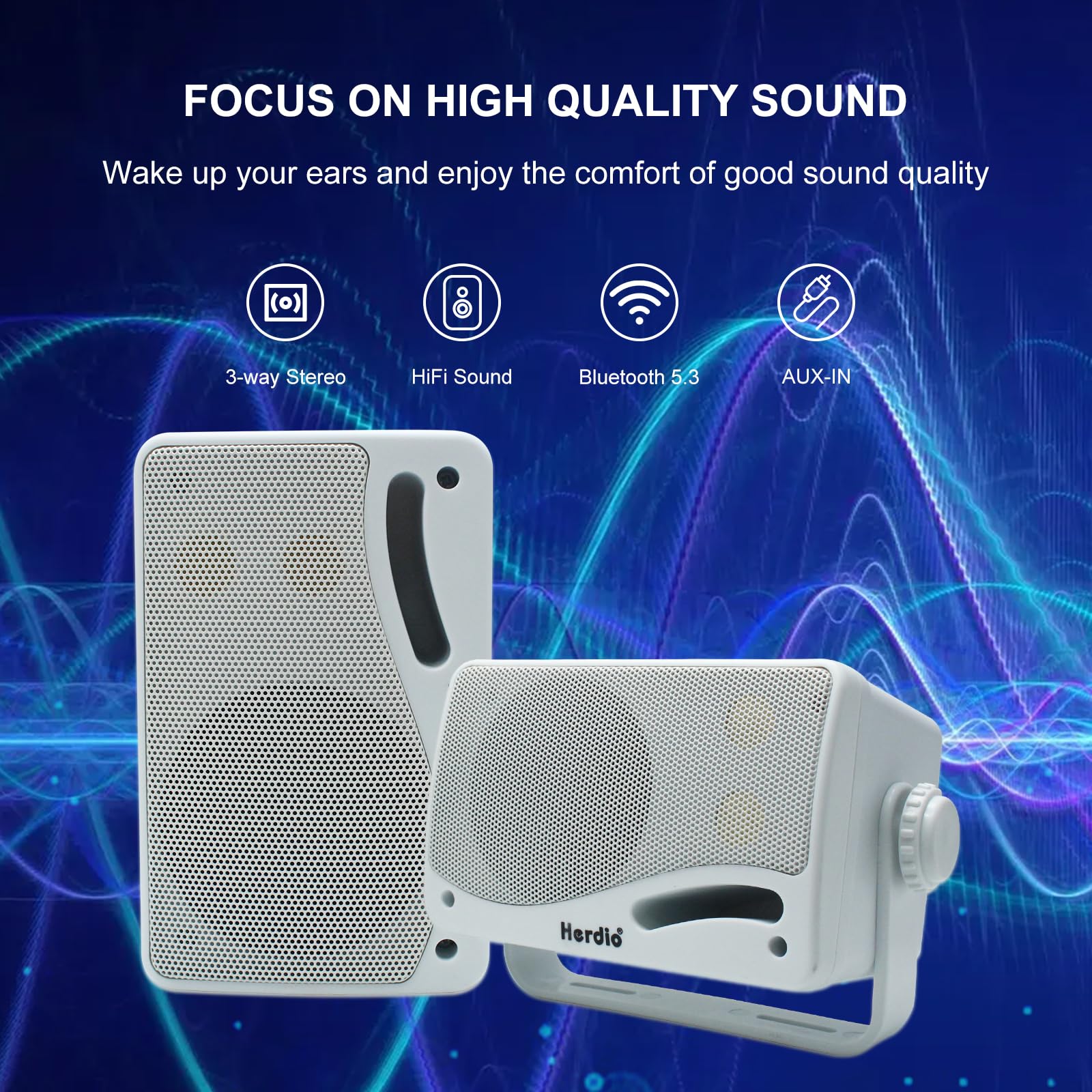 Herdio 3.5'' Outdoor Bluetooth Speakers Wired Waterproof, 200W 3 Way Upgrade Premium Wall Mount Speakers, Durable Mountable Loud