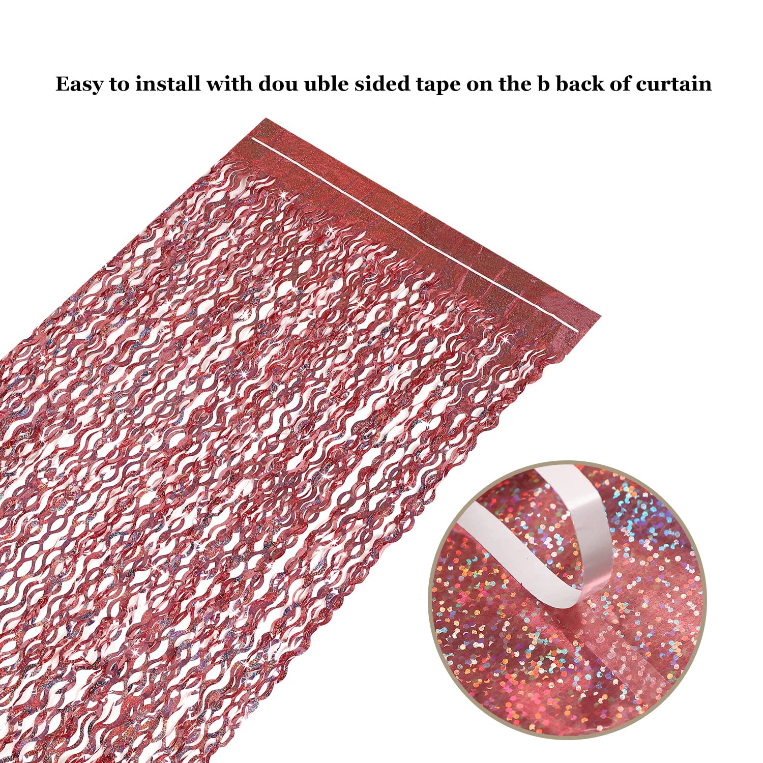 3 Pack 3.3 Ft X 6.6 Ft Tinsel Curtain  Cylmfc Rose Gold Birthday Backdrop Background For Wedding Graduation Engagement Party Bac