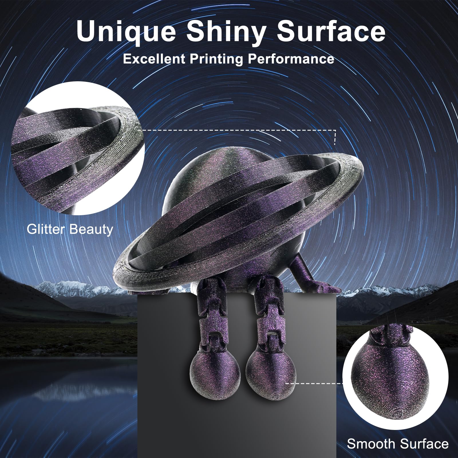 Eryone Glitter Pla Filament For 3D Printer, 1.75Mm +/ 0.03Mm, 1Kg(2.2Lbs)/Spool, Owl Nebula (Purple)