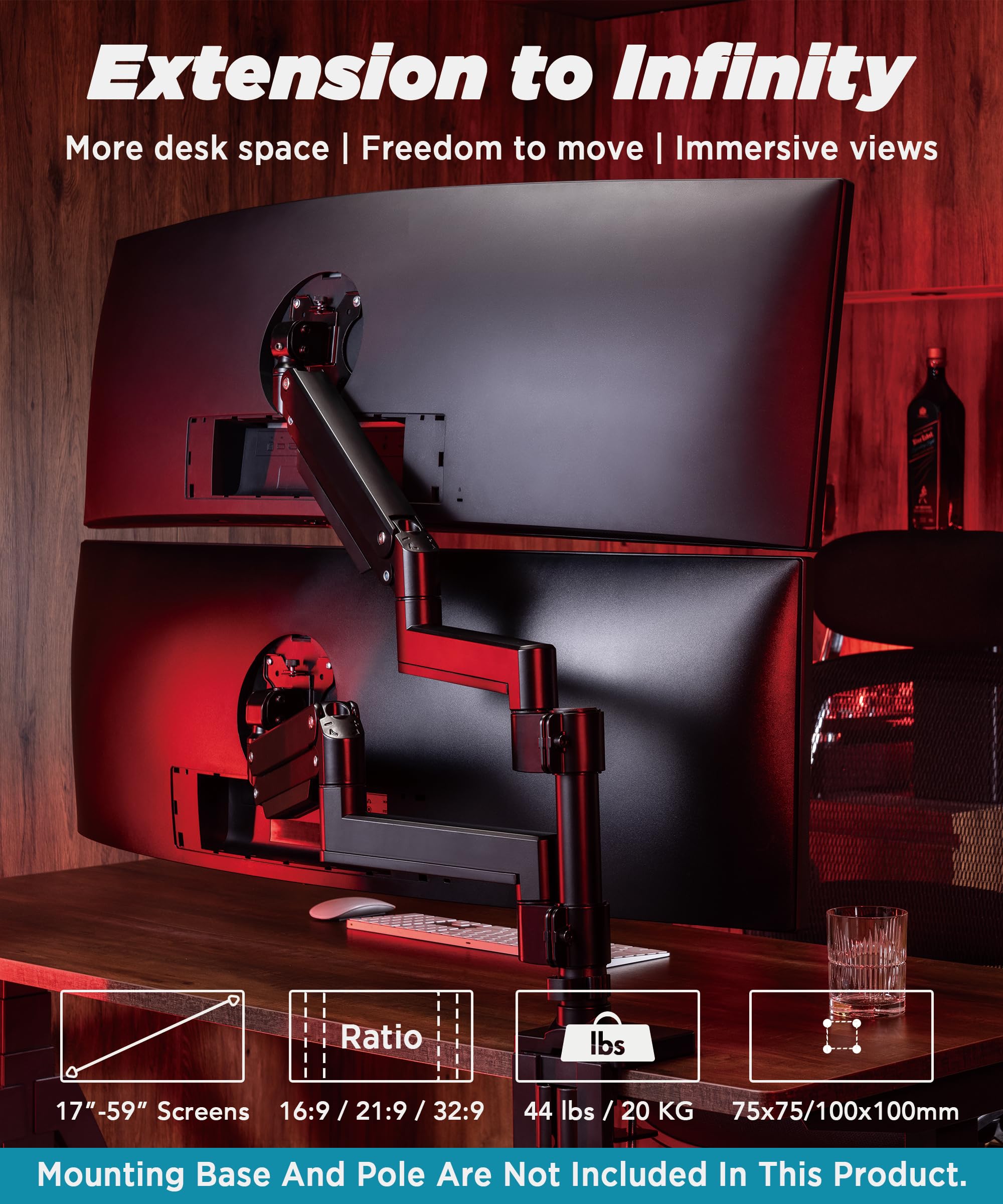 Ultrarm Heavy Duty Extension Arm [Accessory Only   Requires Ma20P S Single Monitor Arm For Use] Dual 49'' Vertical Stacked Monit