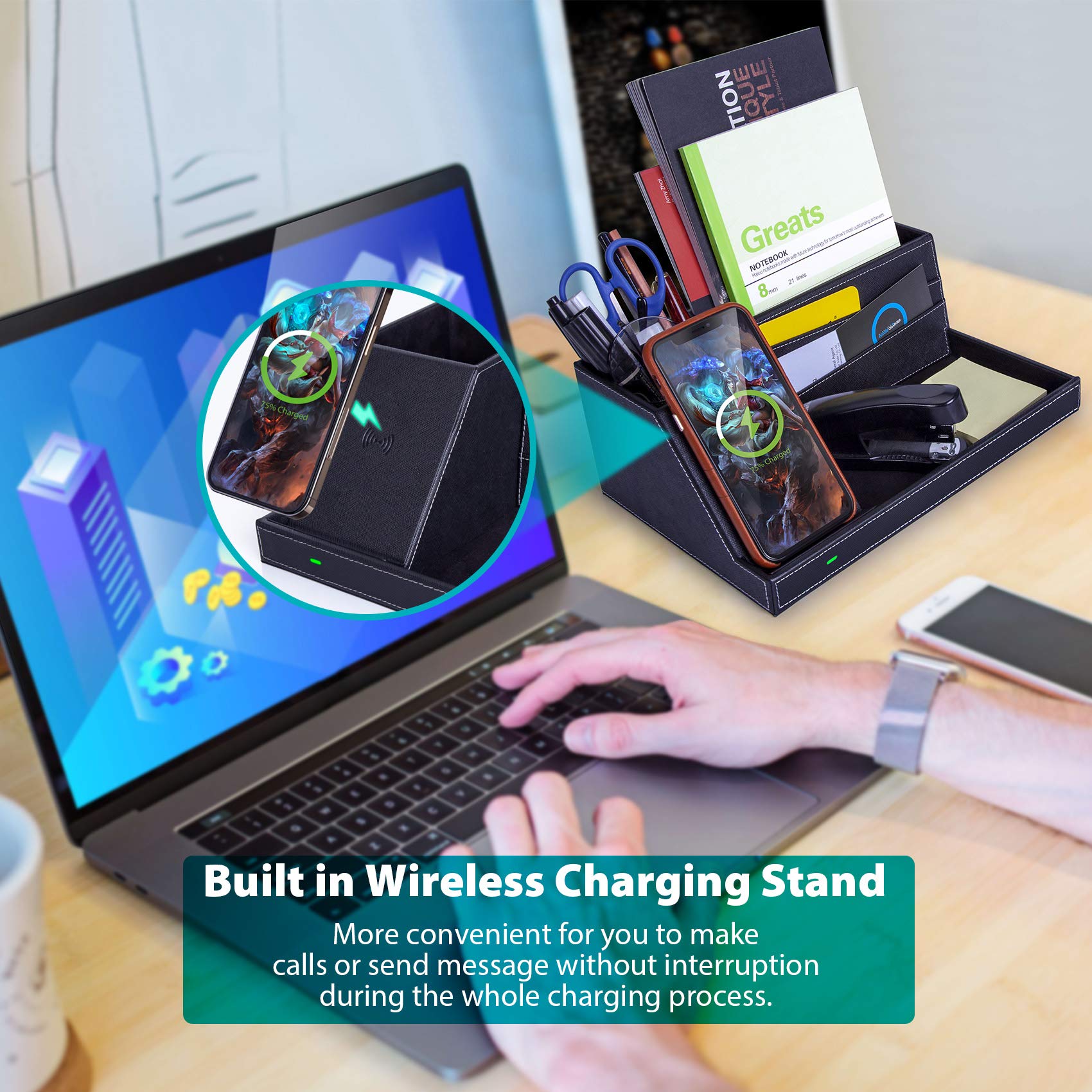 Fast Wireless Charging Station With Desk Organizer For Iphone 14/14 Pro Max/14 Pro/14 Plus/Iphone 13/13 Pro Max/13 Pro/ 13 Mini