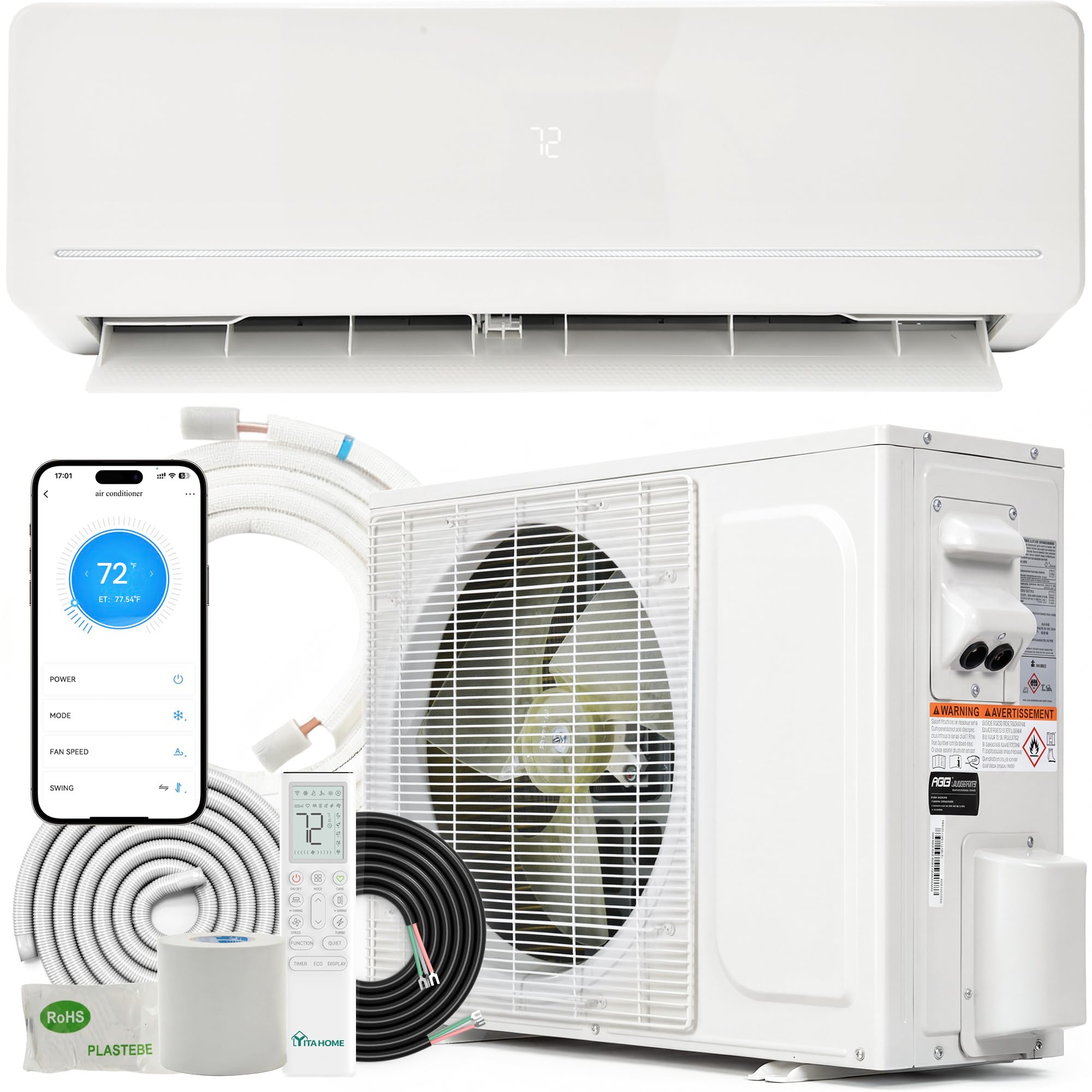 YITAHOME 12000 BTU Mini Split AC/Heating System, Ductless Mini Split Air Conditioner Heat Pump,115V 20 SEER2 Energy Efficient In