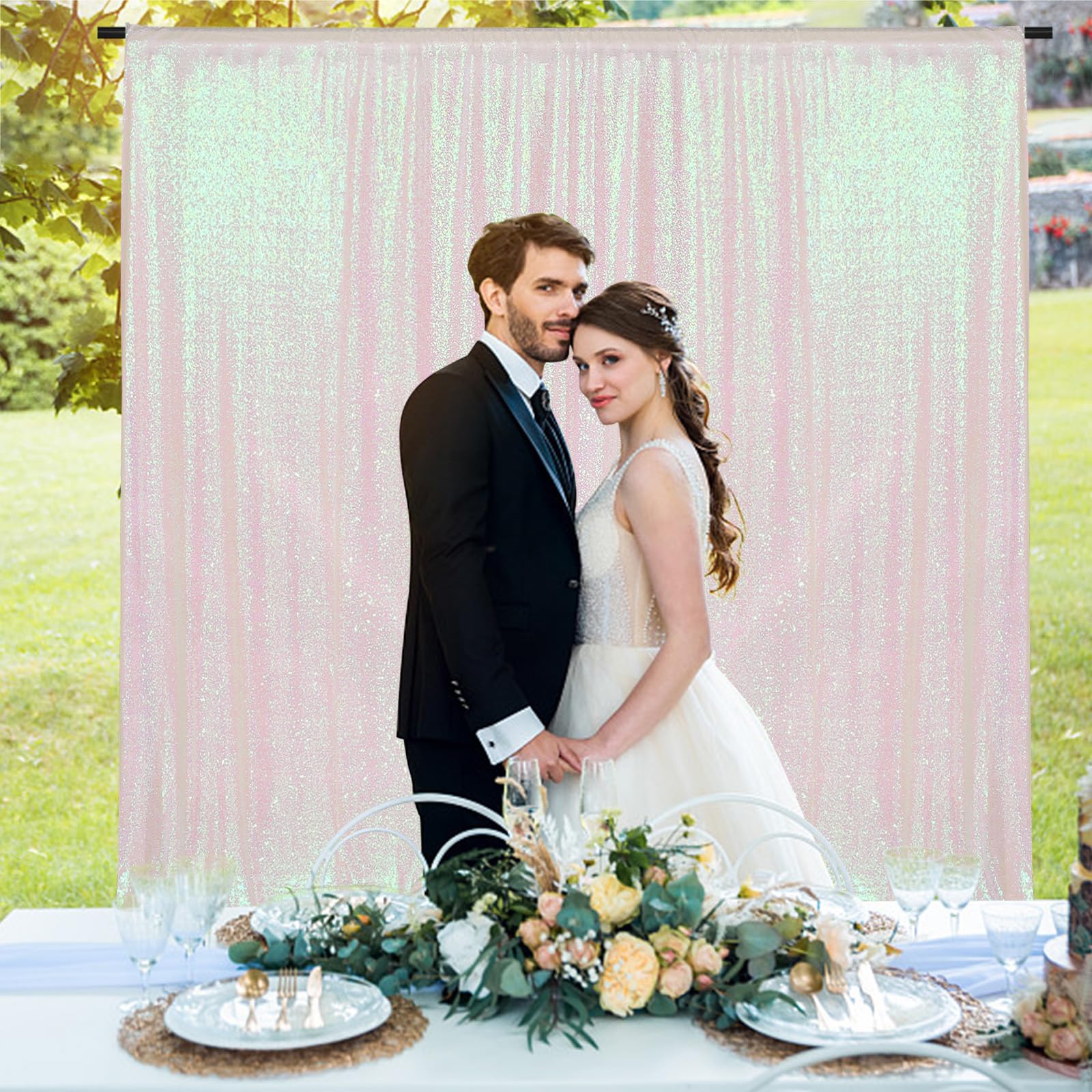 Partydelight Sequin Backdrop Iridescent 6Ft X 8Ft Photograph Backdrop Wedding Curtain Special Events