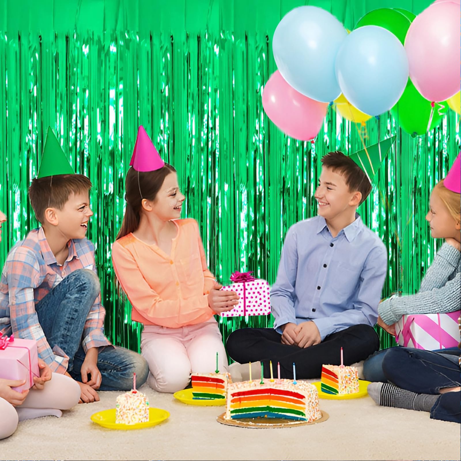 Green Foil Fringe Curtain 3.3  8.3Ft 6 Packs, Metallic Tinsel Curtains Party Streamers For Birthday Graduation Baby Shower Decor