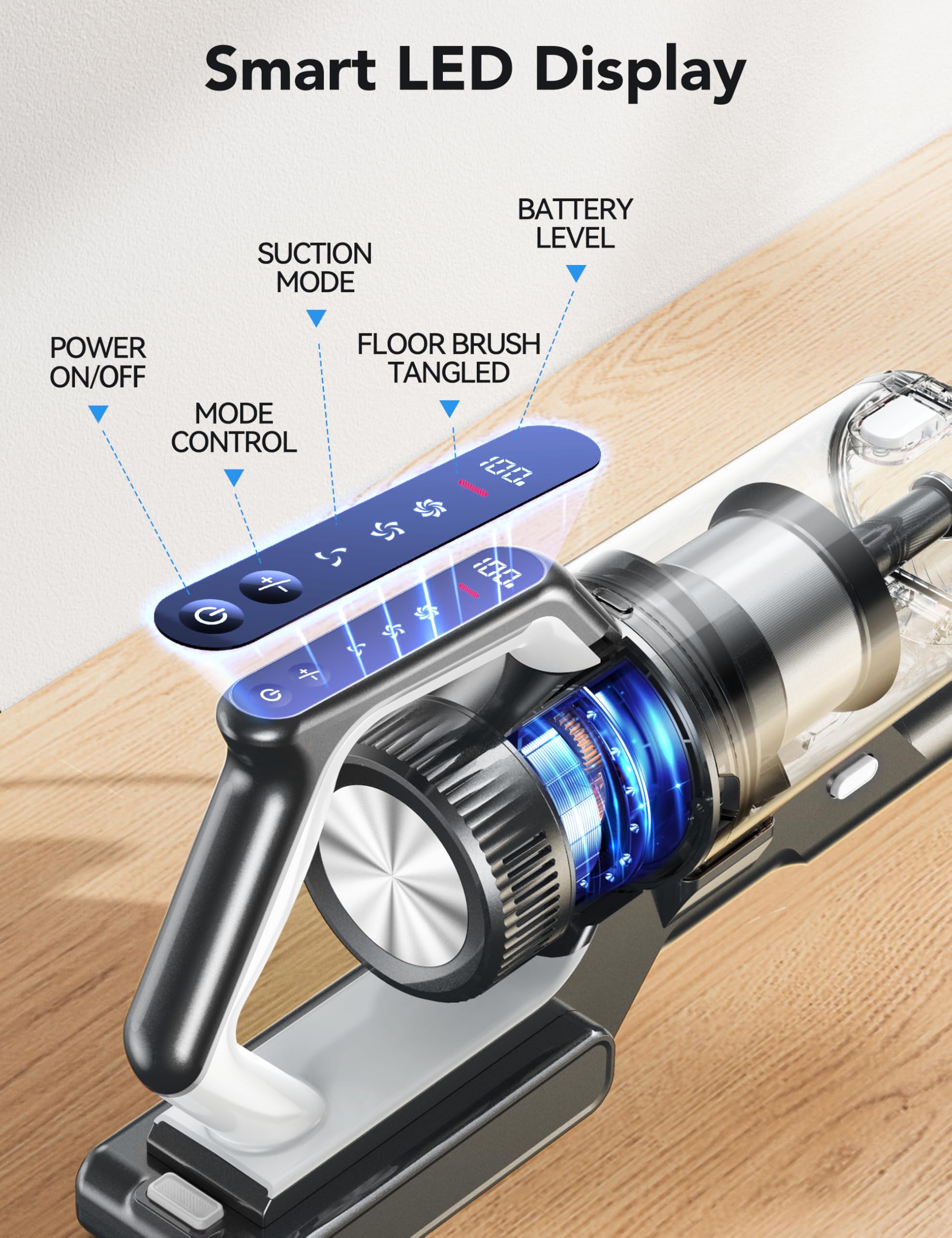 Qikcln Cordless Vacuum Cleaner Rechargeable, 23000Pa Powerful Vacuum Cleaner For Home With Xl Dust Cup, Led Headlights, 45Min Ru