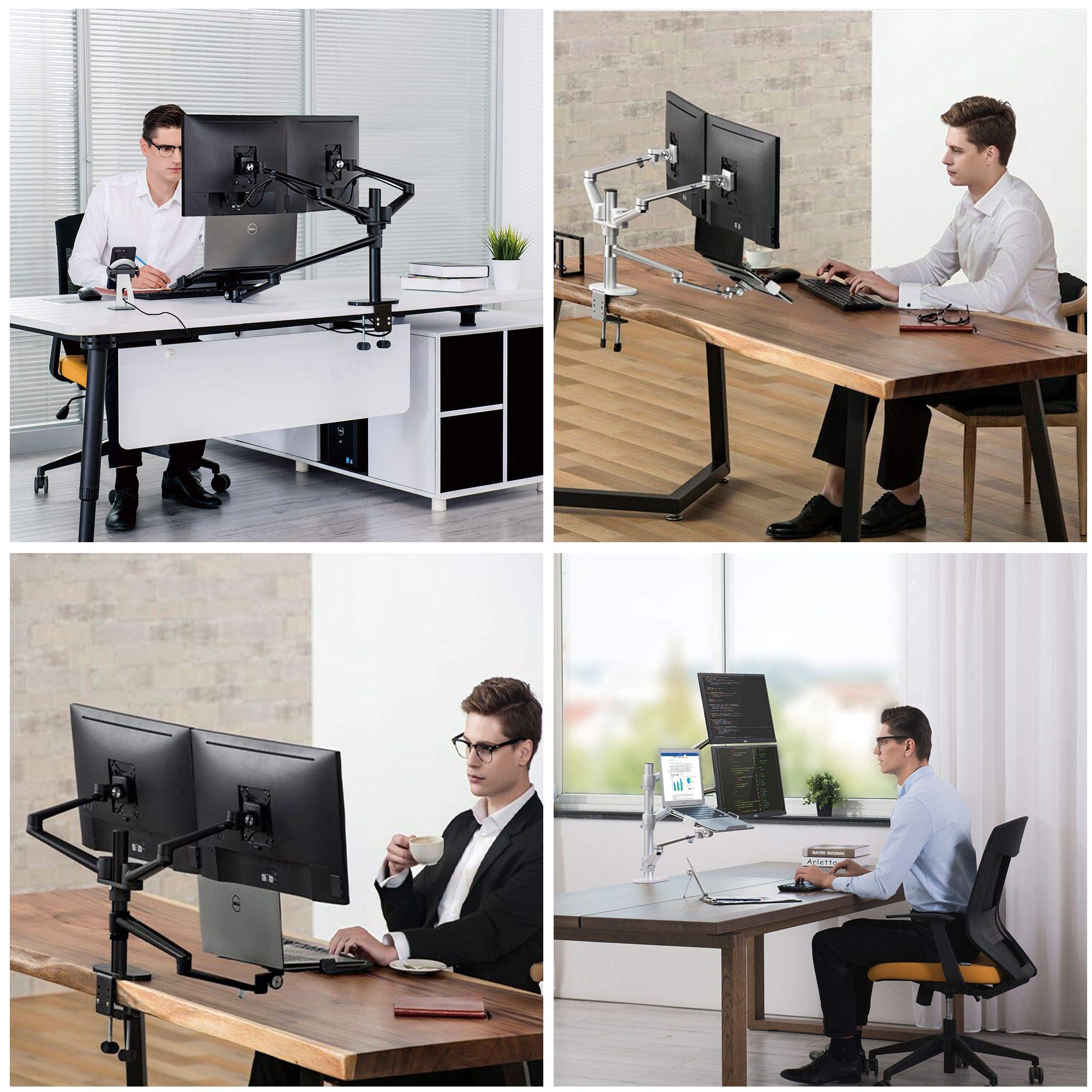 4 arm Height Adjustable Desk Bed Holder Mount Stand for 10 to 17 inch Laptop and Double Monitor(11 27 inc),Compatible with MacBook,Ipad Pro Ipad Air,IPad Mini, Tablets 9 to 13 inch (Black)